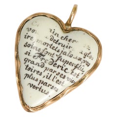 Antique 15k Porcelain Enamel "Frederick The Great" Heart Pendant, Circa 1770