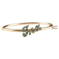 Antique 15k Rose Gold Name Bangle, Ina, Turquoise and Pearl