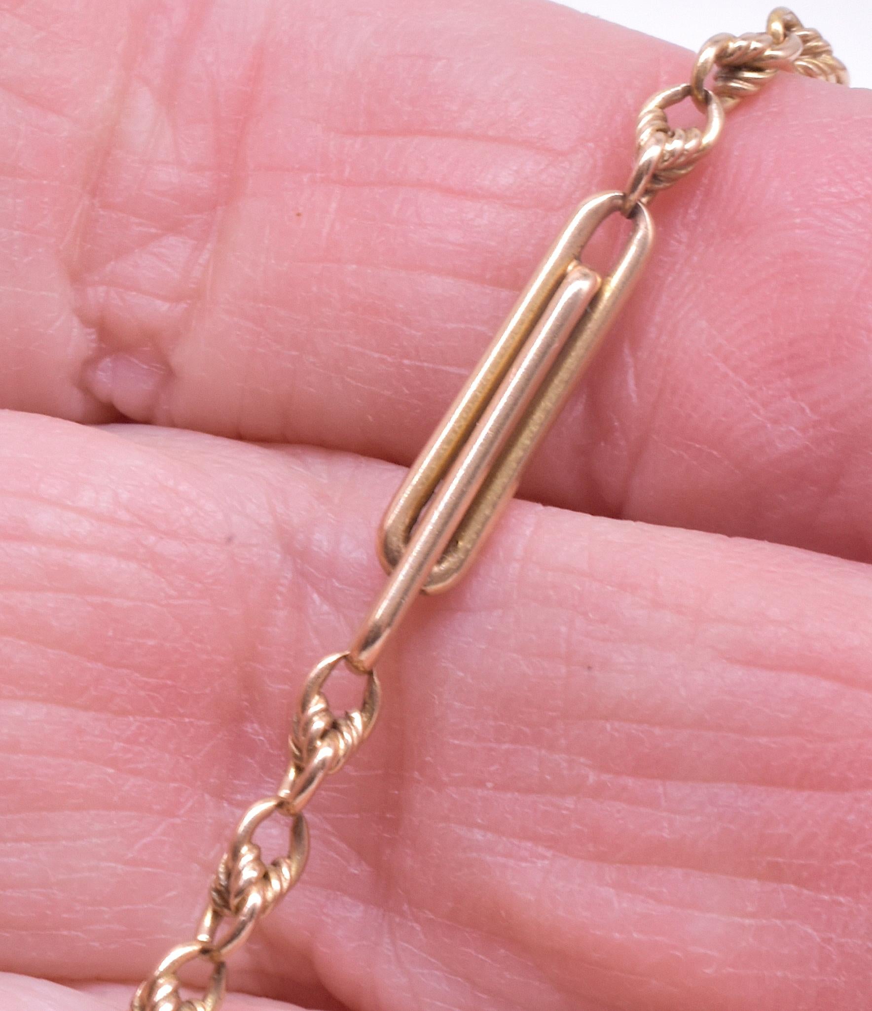 Antique 15 Karat Double Fetter and Love knot Link Watch Chain, 51” 2