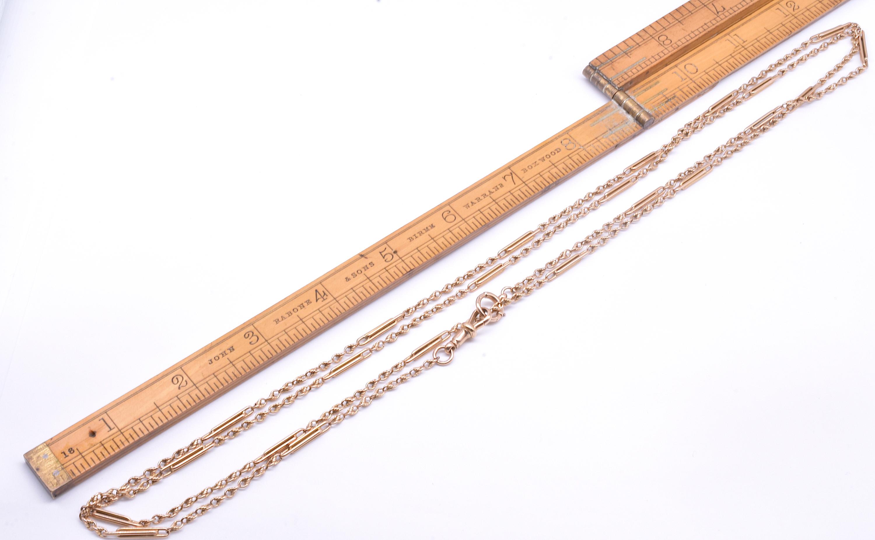 Antique 15 Karat Double Fetter and Love knot Link Watch Chain, 51” For Sale 6