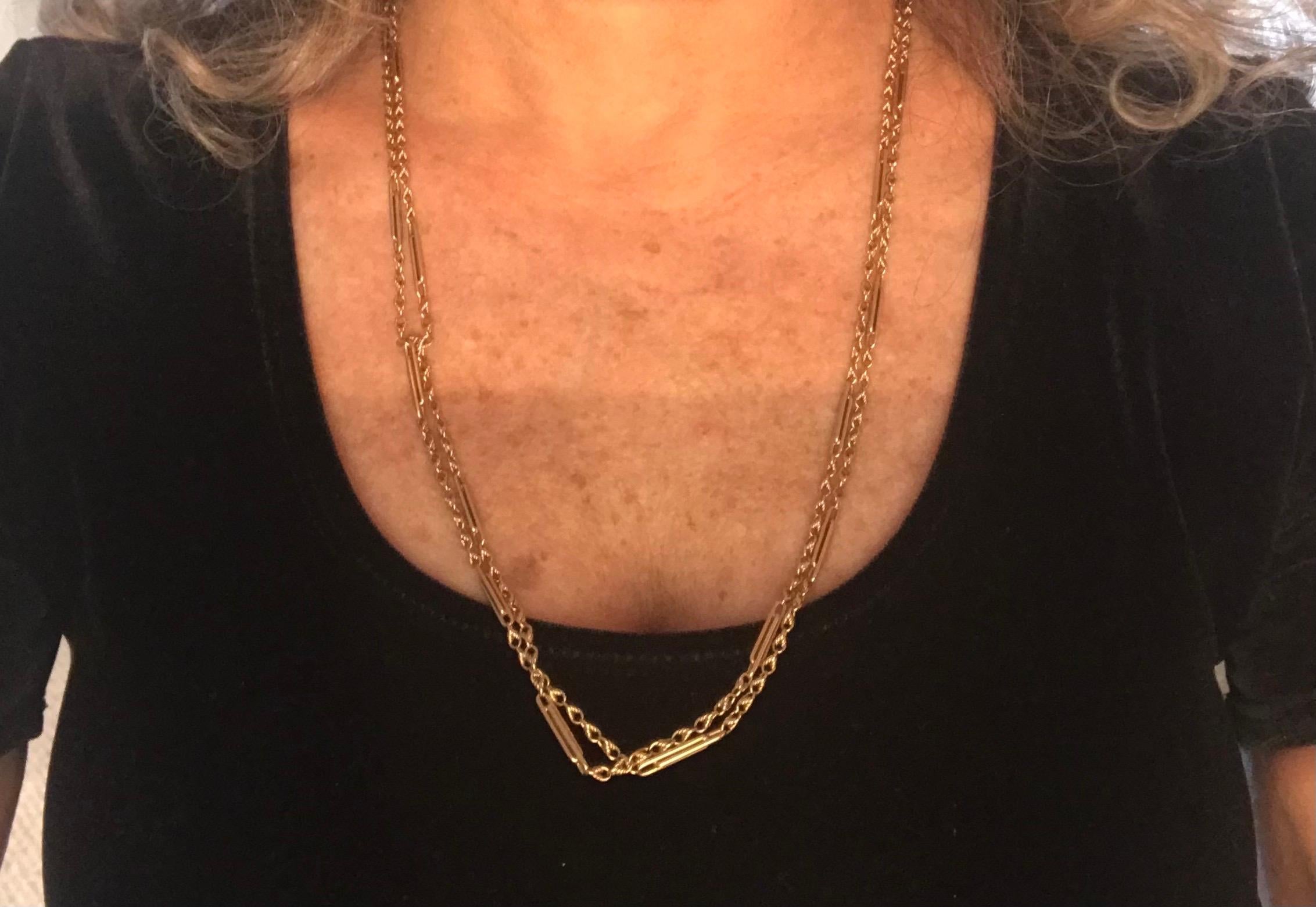 Antique 15 Karat Double Fetter and Love knot Link Watch Chain, 51” 10