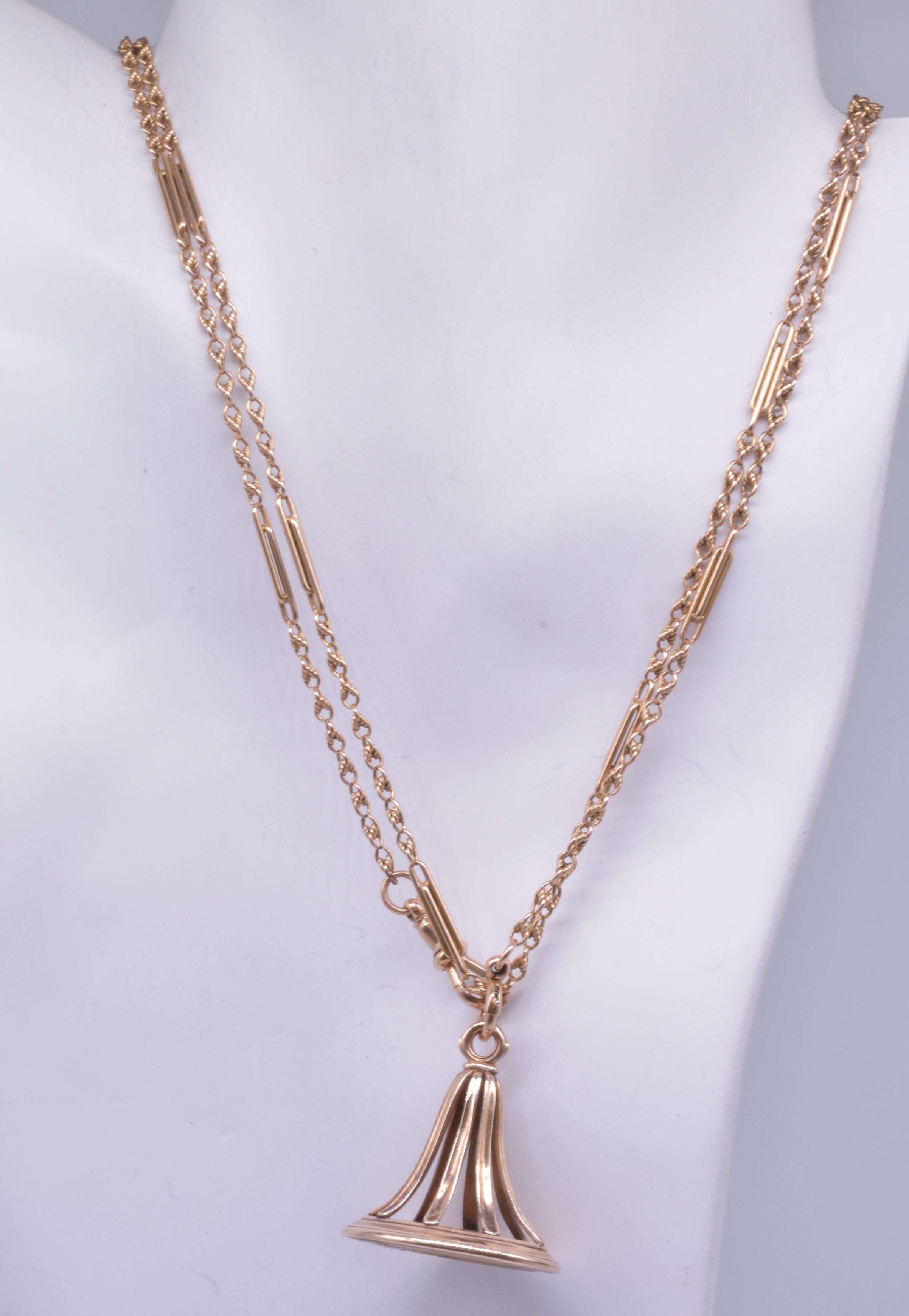 Antique 15 Karat Double Fetter and Love knot Link Watch Chain, 51” 11