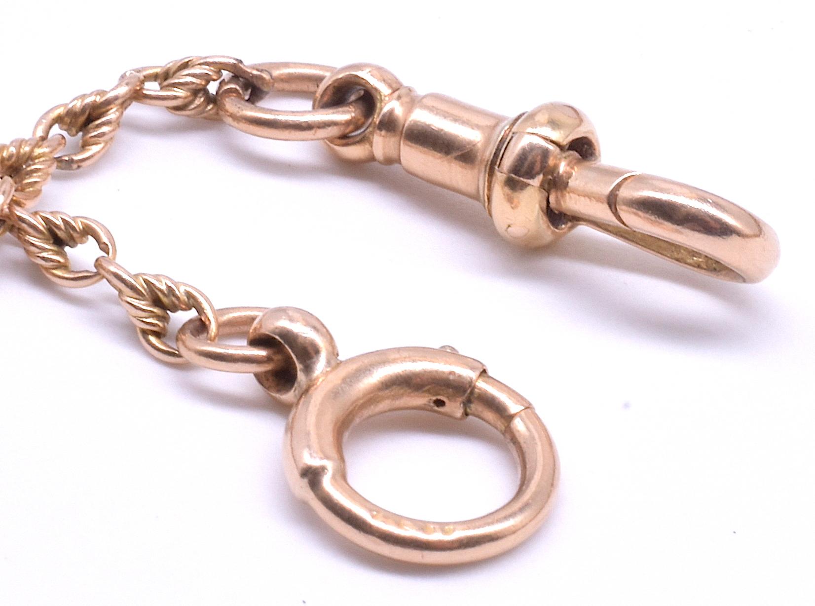 Victorian Antique 15 Karat Double Fetter and Love knot Link Watch Chain, 51” For Sale