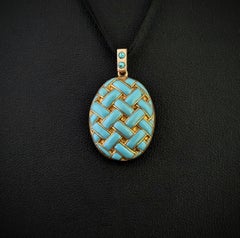 Antique 15k yellow gold and Duck egg blue enamel locket, portrait