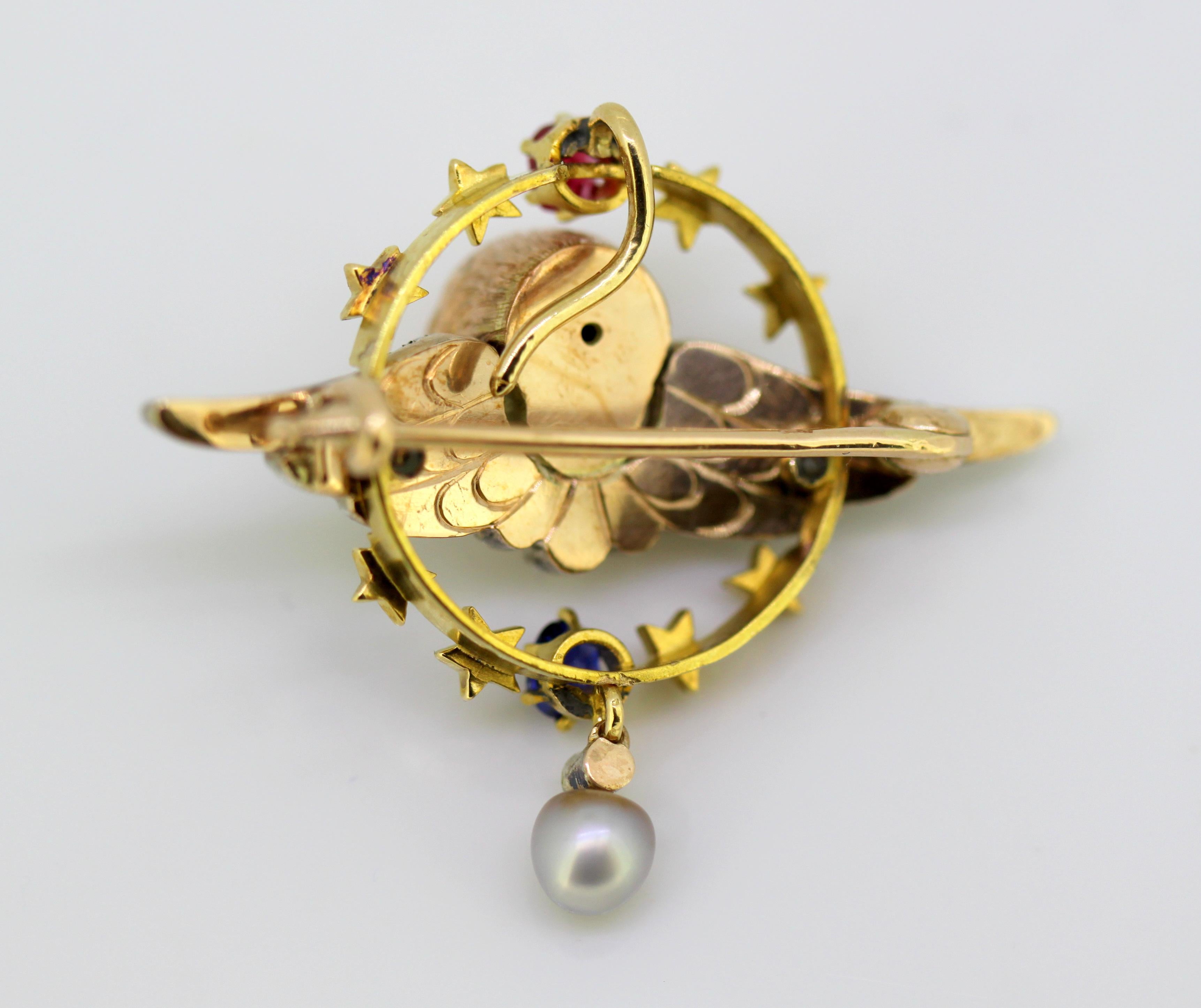 Antique 15 Karat Yellow Gold and Sterling Silver Brooch, Prague, 1880s 5