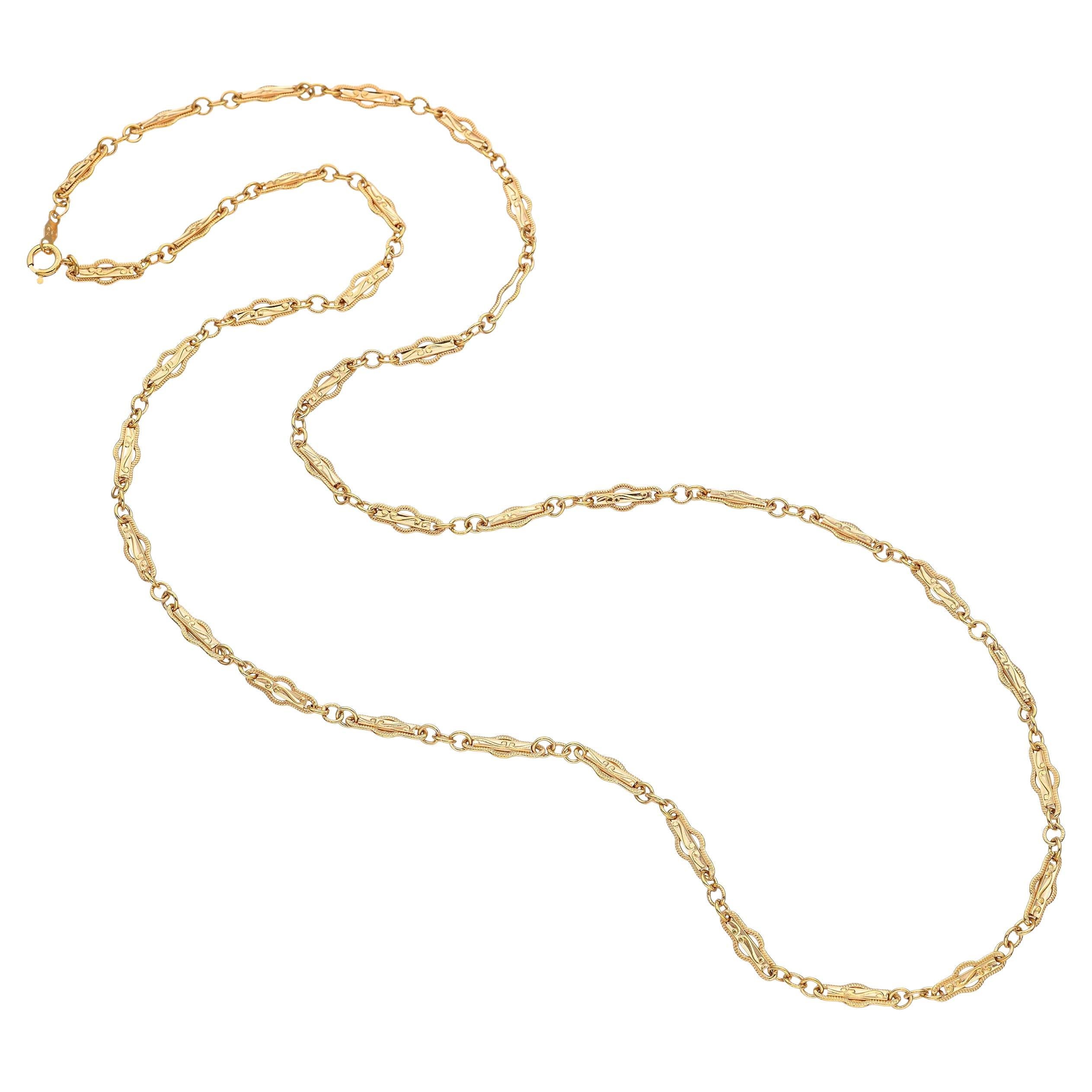 Collana antica A Link in oro giallo 15k intagliato in vendita