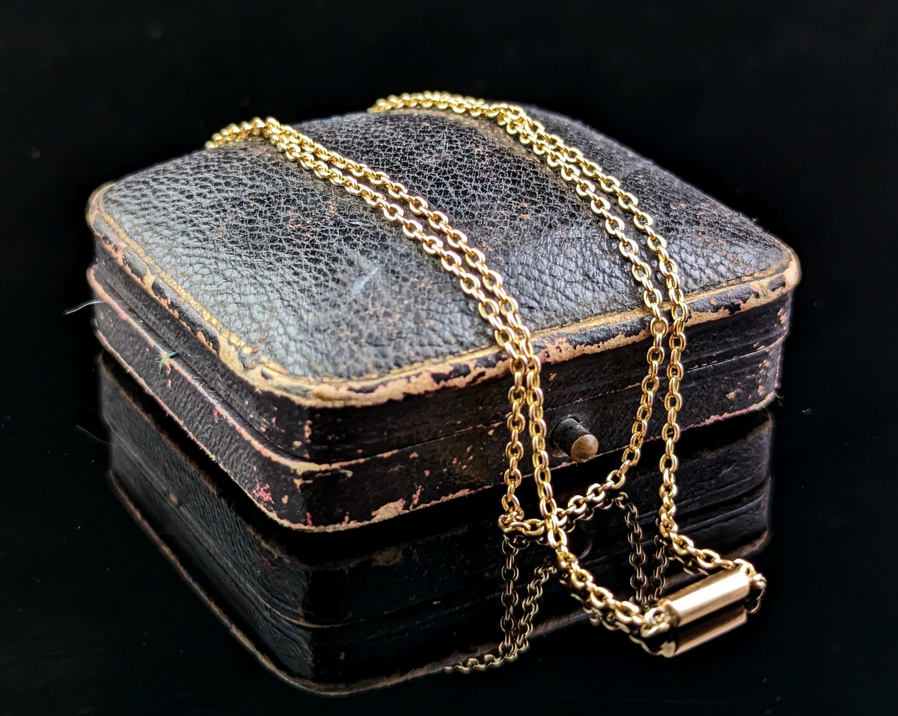 Antike 15k Gelbgold Kette Halskette, Rolo-Glieder (Edwardian)