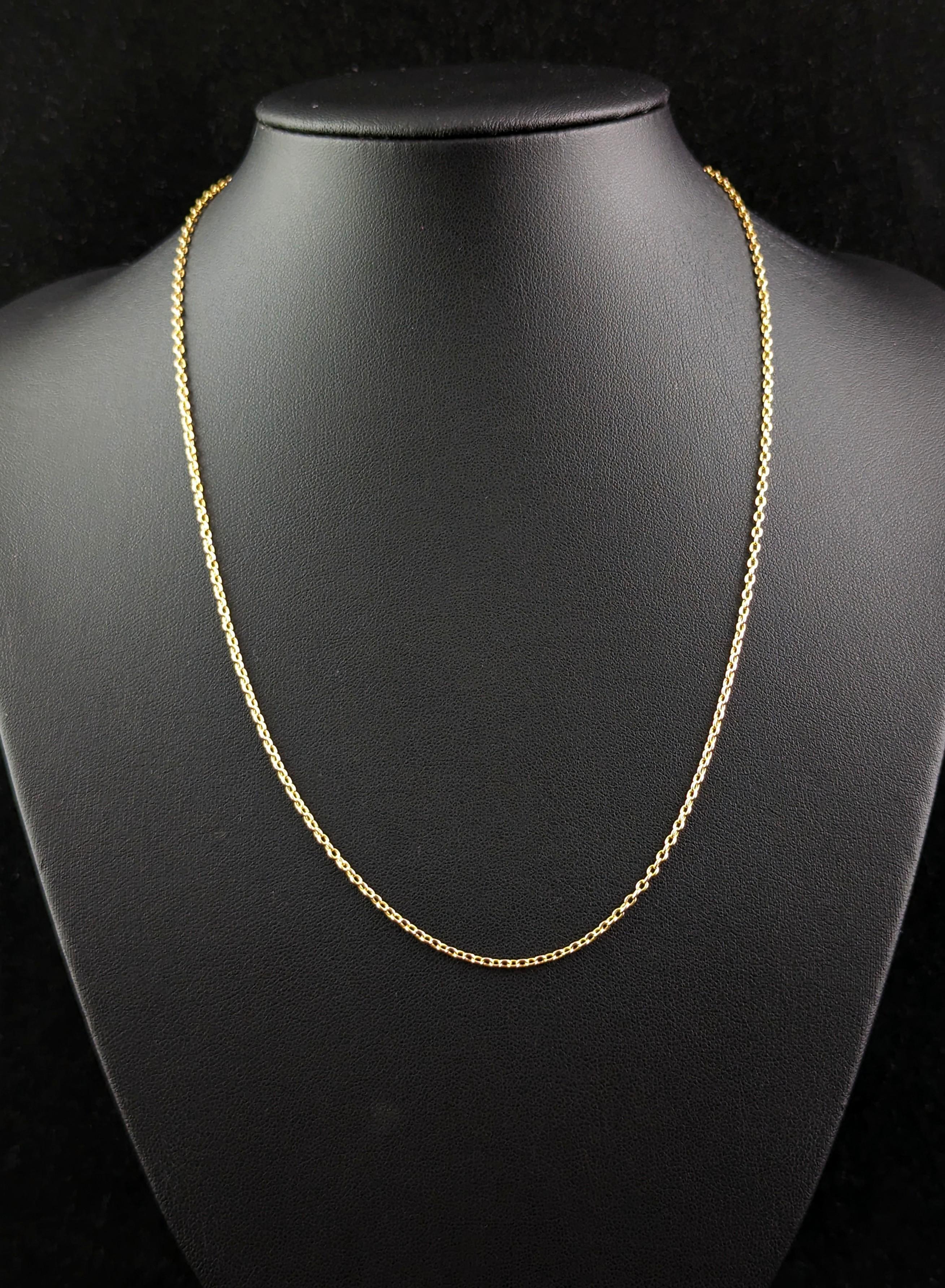Antique 15k Yellow Gold Chain Necklace, Rolo Link In Good Condition In NEWARK, GB