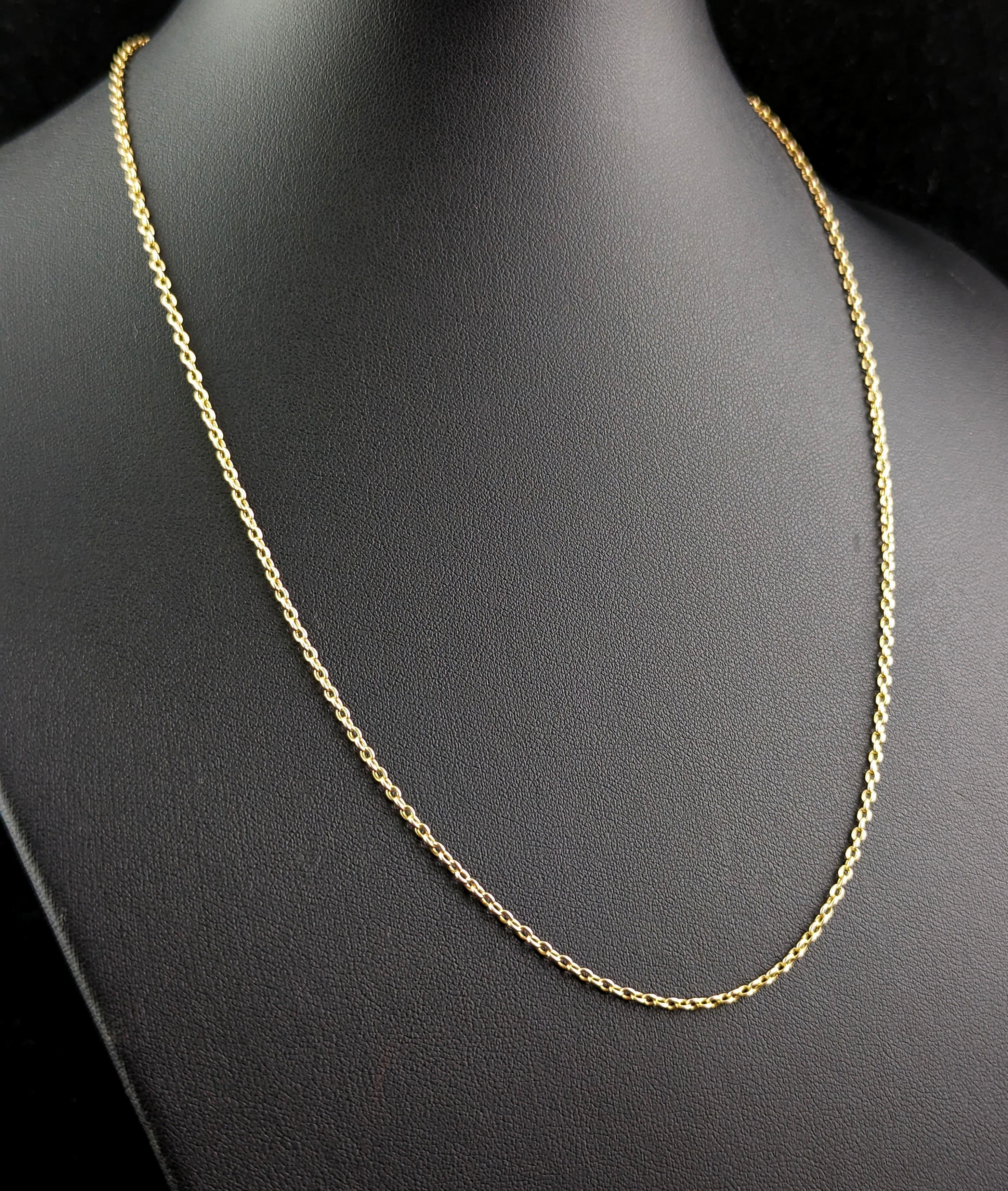 Women's Antique 15k Yellow Gold Chain Necklace, Rolo Link