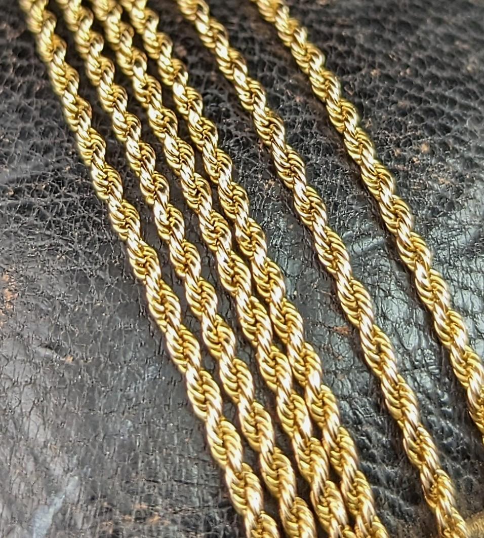 Women's or Men's Antique 15k Yellow Gold Long Chain Necklace, Longuard, Rope Twist Link For Sale