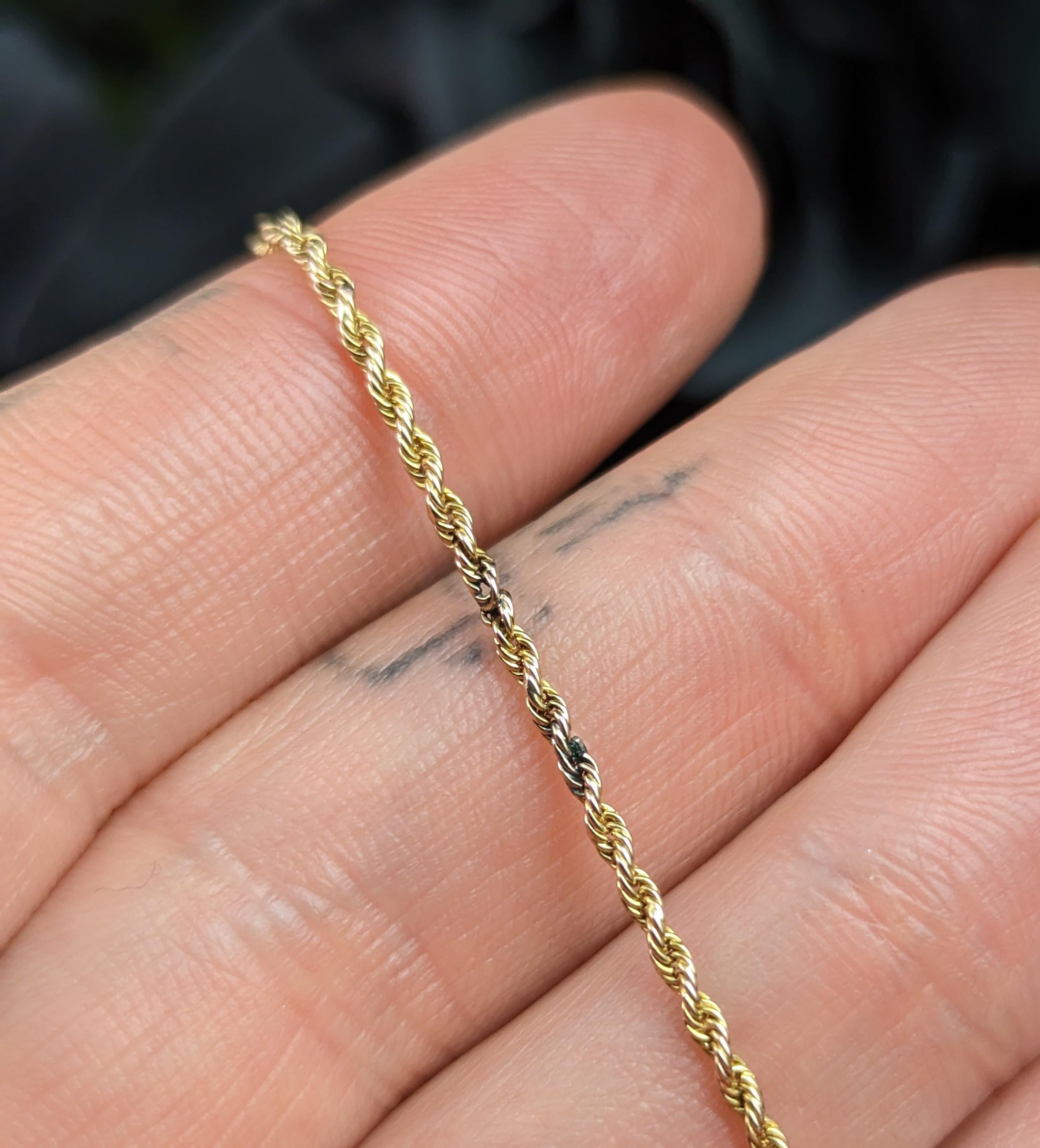 Antique 15k Yellow Gold Long Chain Necklace, Longuard, Rope Twist Link For Sale 1