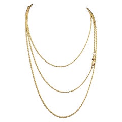 Antiguo Collar de Cadena Larga de Oro Amarillo de 15k, Longuard, Eslabón Torcido de Cuerda