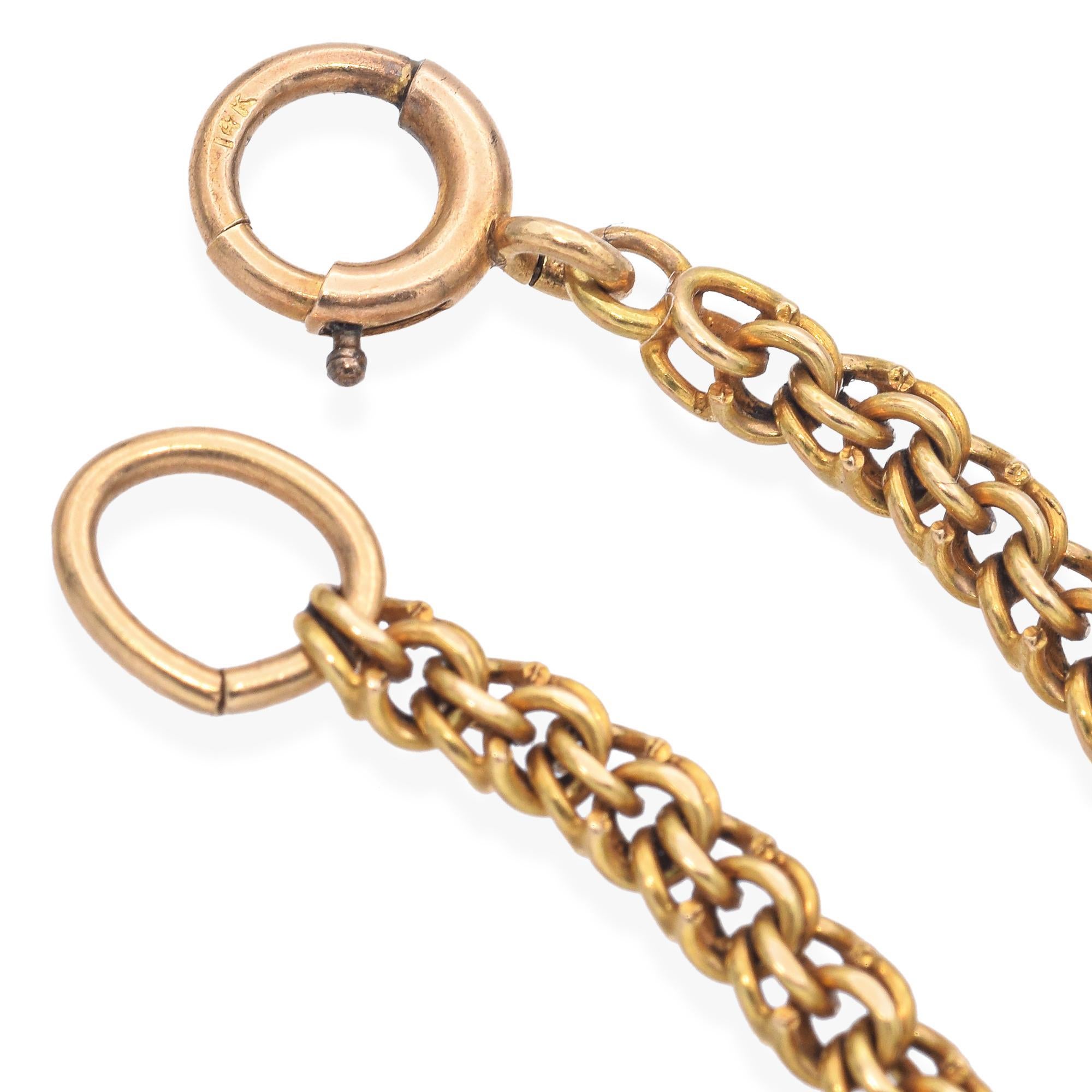 Chaîne de montre ancienne à maillons longs en or jaune 15 carats 1