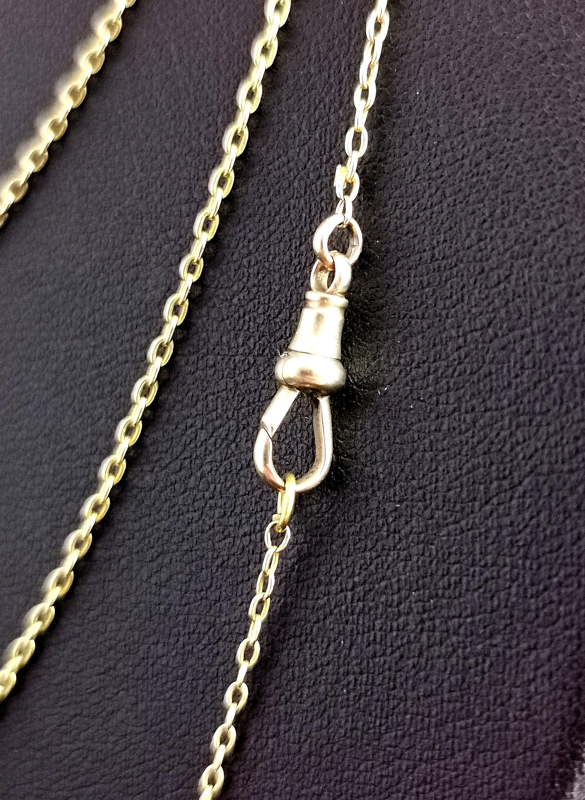 Antique 15k Yellow Gold Longuard Chain Necklace, Trace Link 6