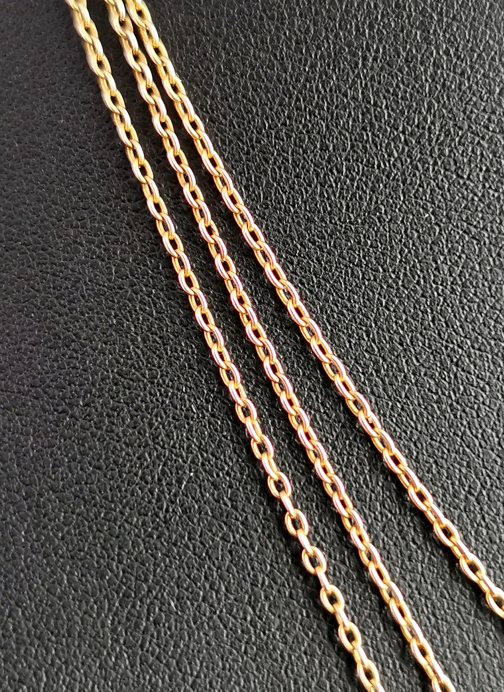 Antique 15k Yellow Gold Longuard Chain Necklace, Trace Link 8