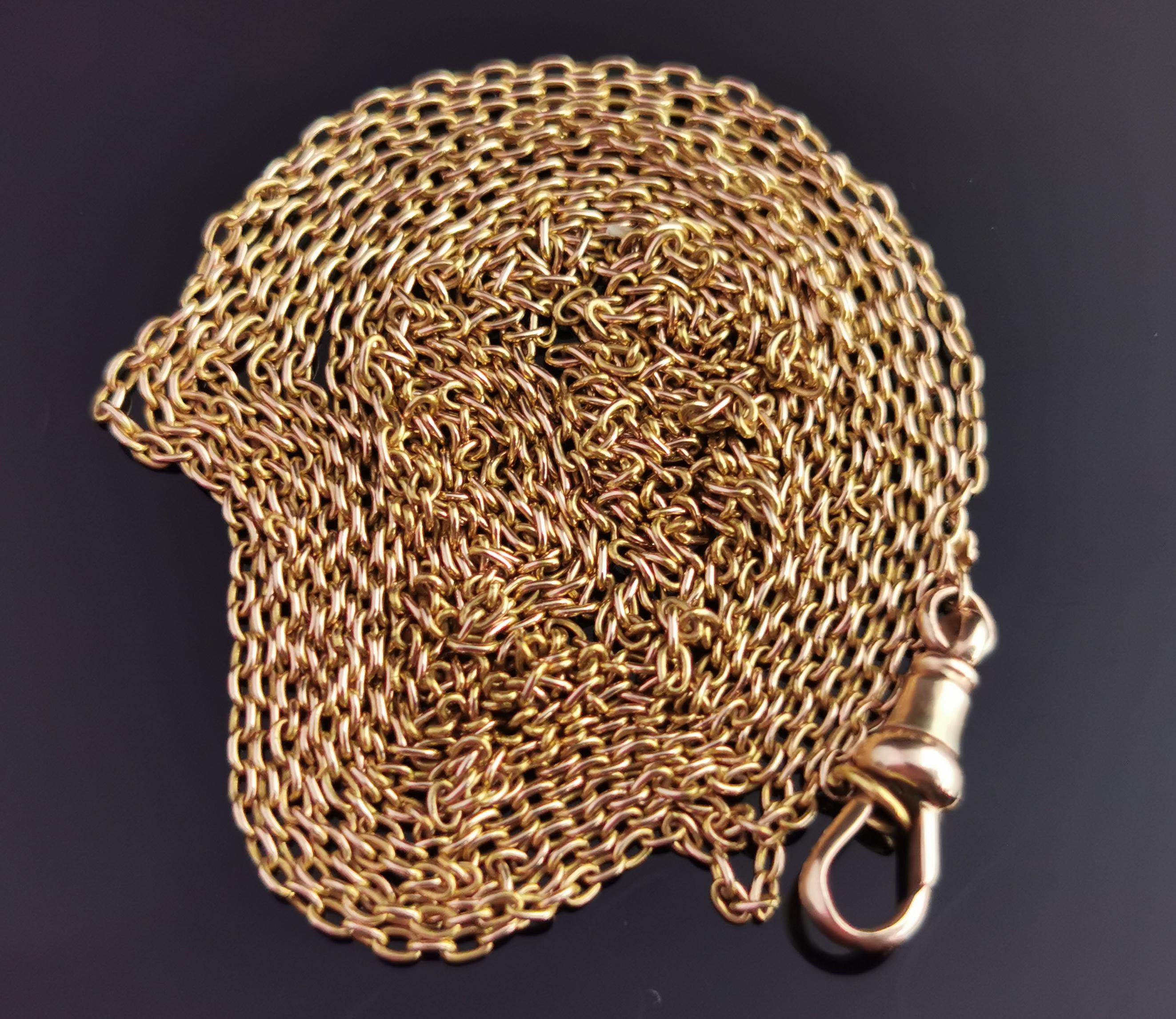 Victorian Antique 15k Yellow Gold Longuard Chain Necklace, Trace Link