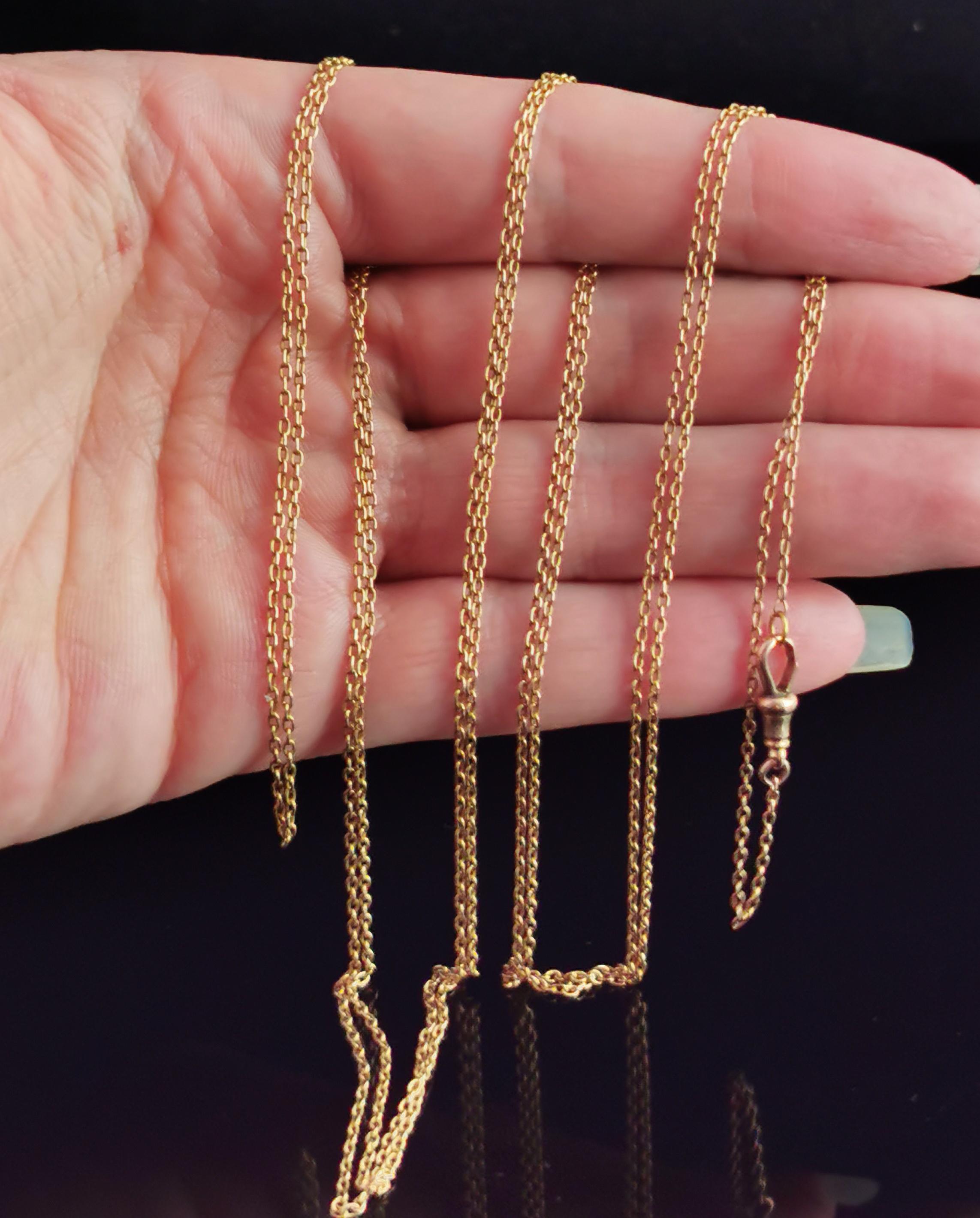Women's Antique 15k Yellow Gold Longuard Chain Necklace, Trace Link