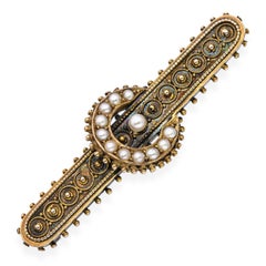 Antique 15k Yellow Gold Pearl Bar Brooch