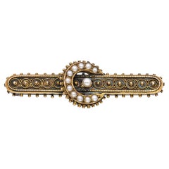 Antique 15k Yellow Gold Pearl Bar Brooch