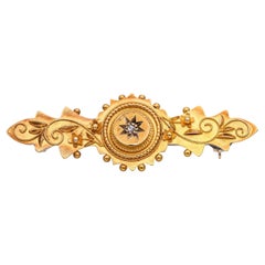 Antique 15k Yellow Gold Rose Cut Diamond Bar Brooch