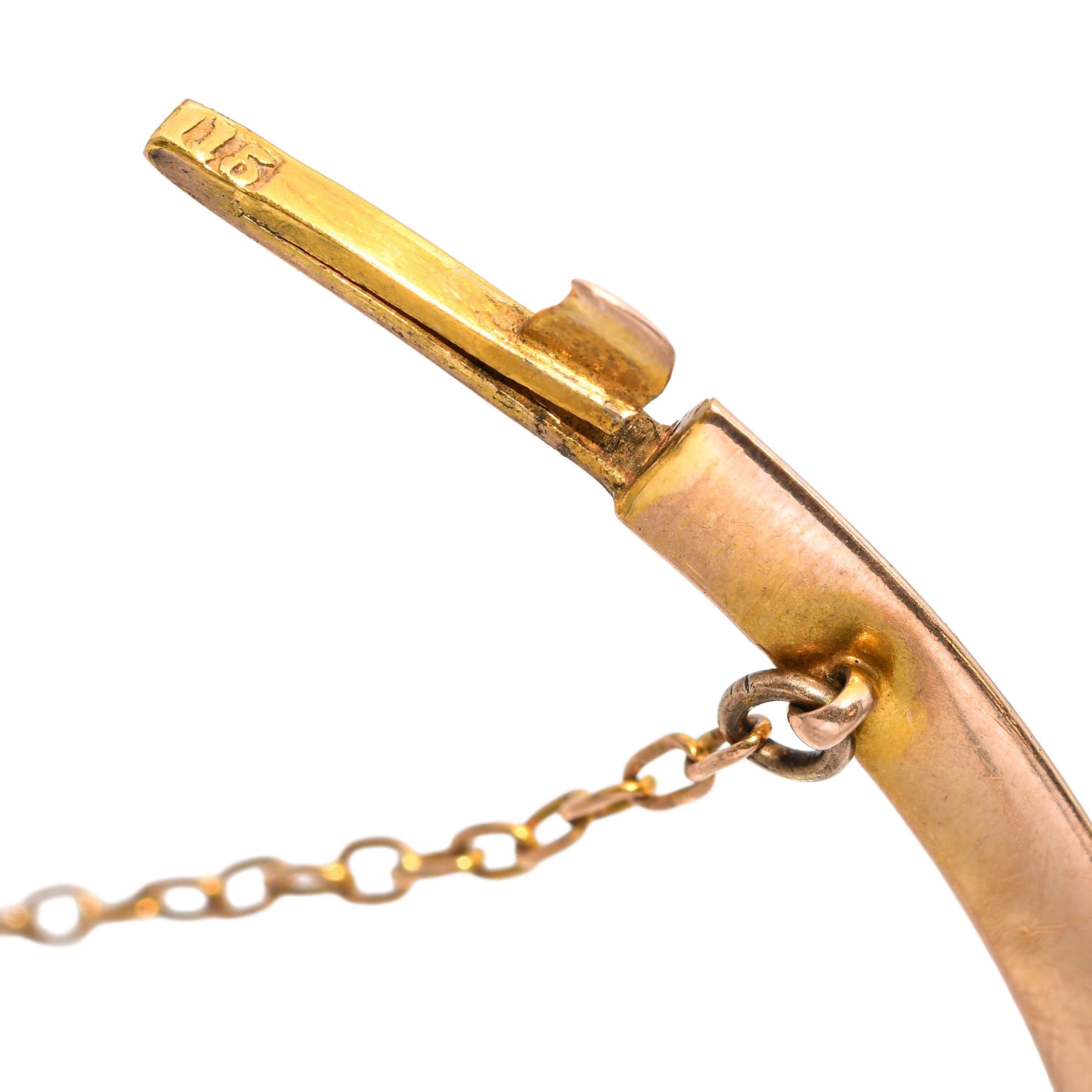 Bracelet à charnière en or jaune 15k ancien avec perles de rocaille, lune et étoiles Pour femmes en vente
