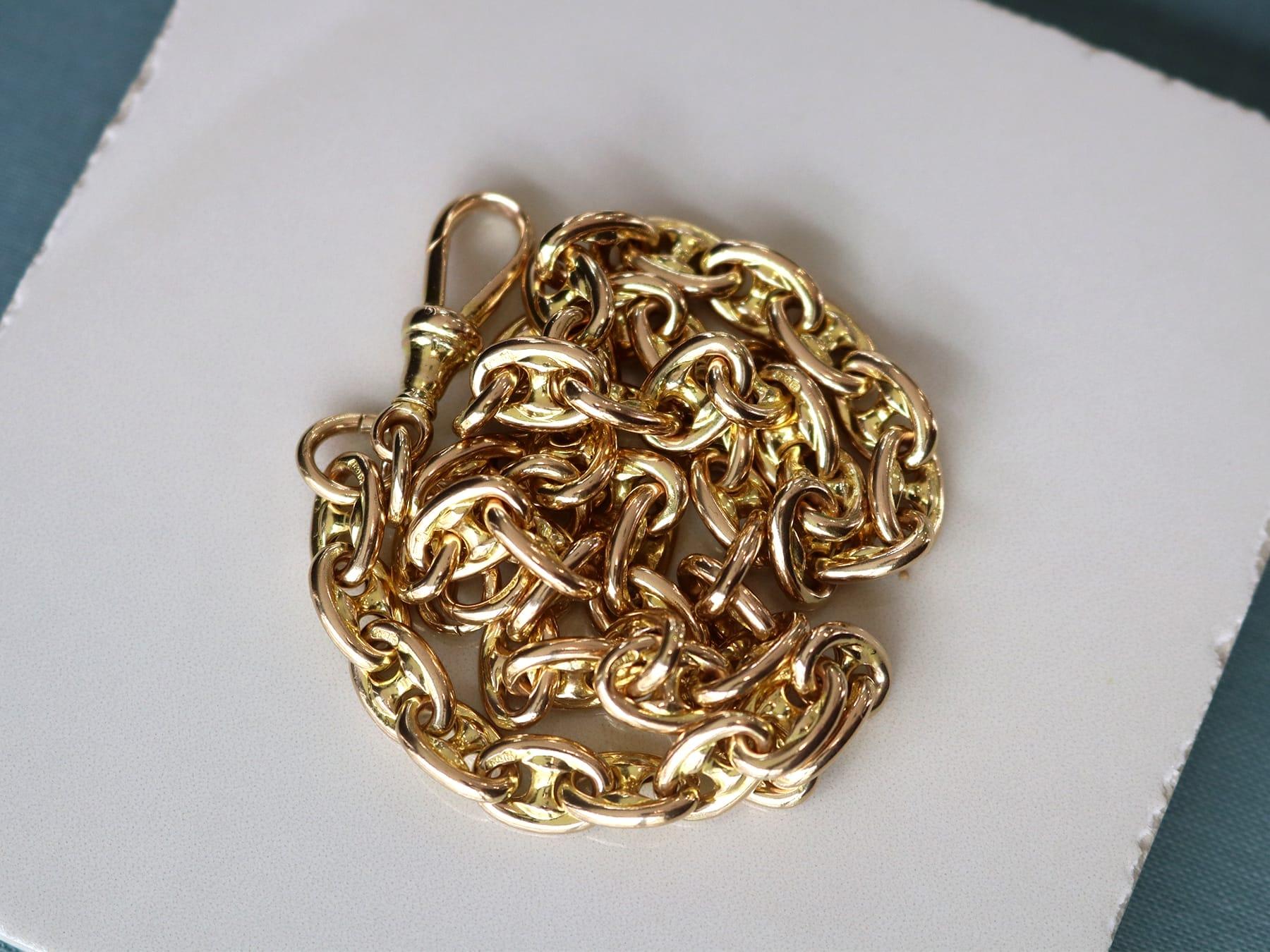 Chaîne de montre ancienne en or jaune 15k Circa 1870 Excellent état - En vente à Jesmond, Newcastle Upon Tyne