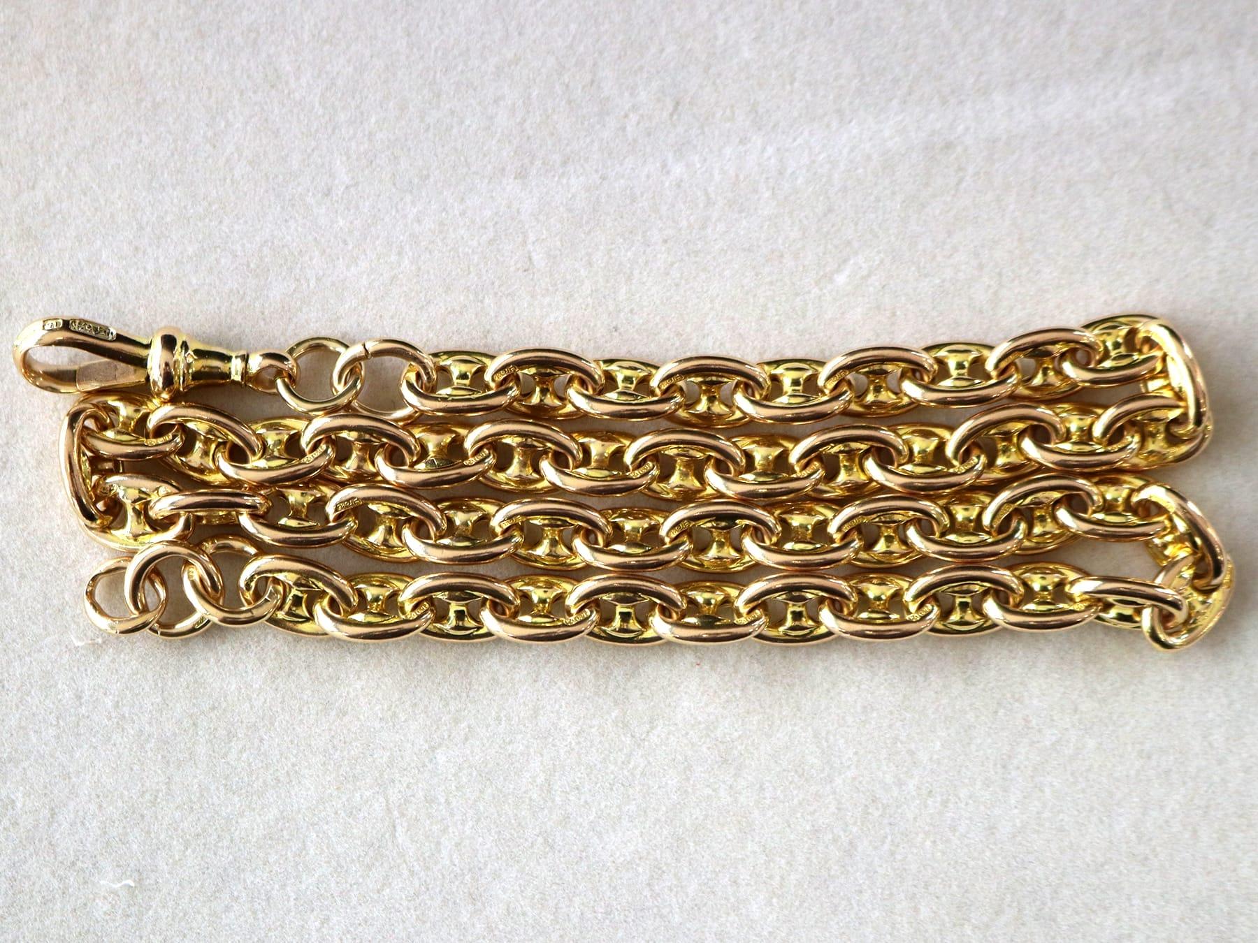 Chaîne de montre ancienne en or jaune 15k Circa 1870 Unisexe en vente