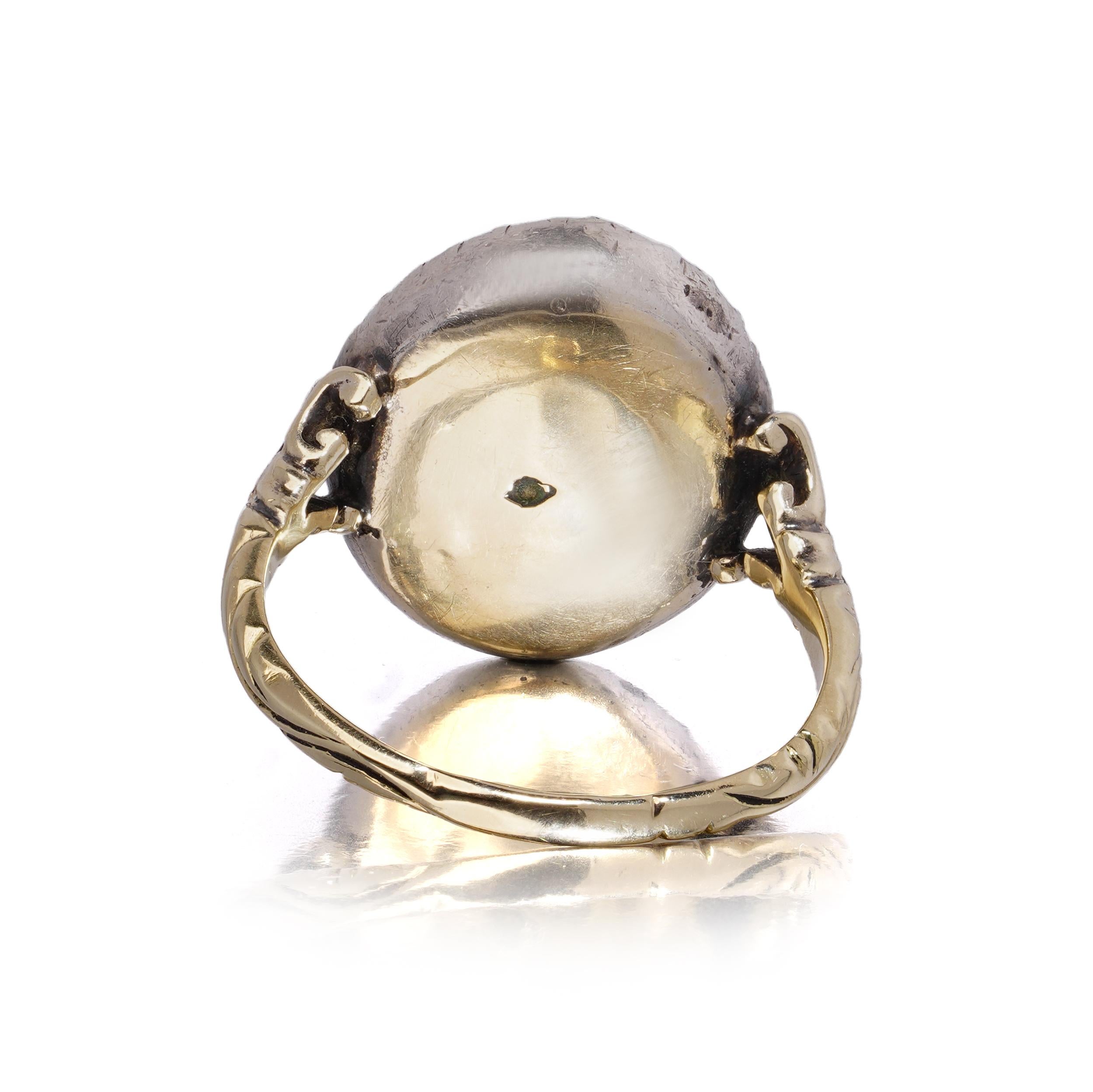da uomo o donna Antique 15kt Gold and Silver Rose Cut Diamond Cluster Ring in vendita