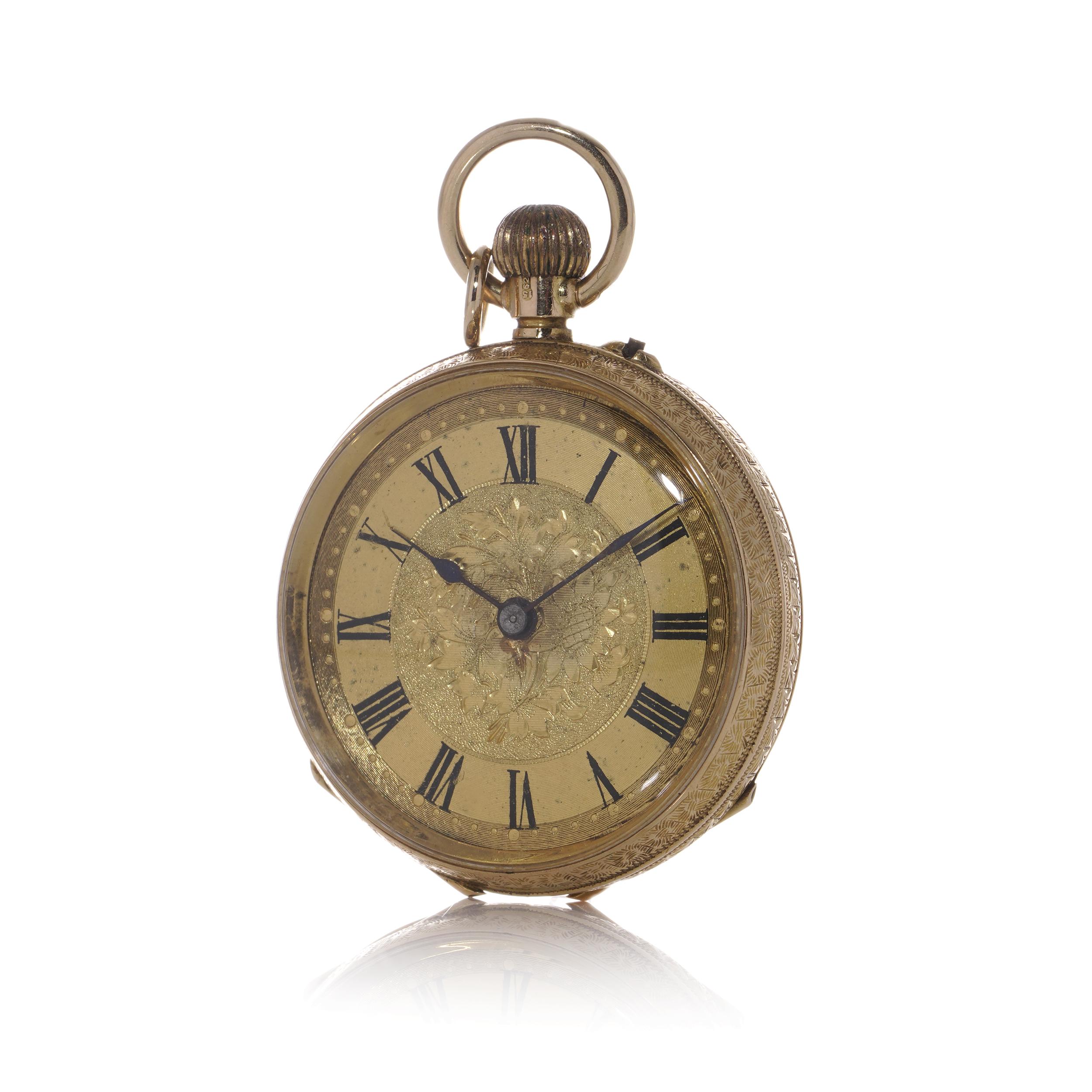 Antique 15kt gold open-face pocket watch For Sale 6