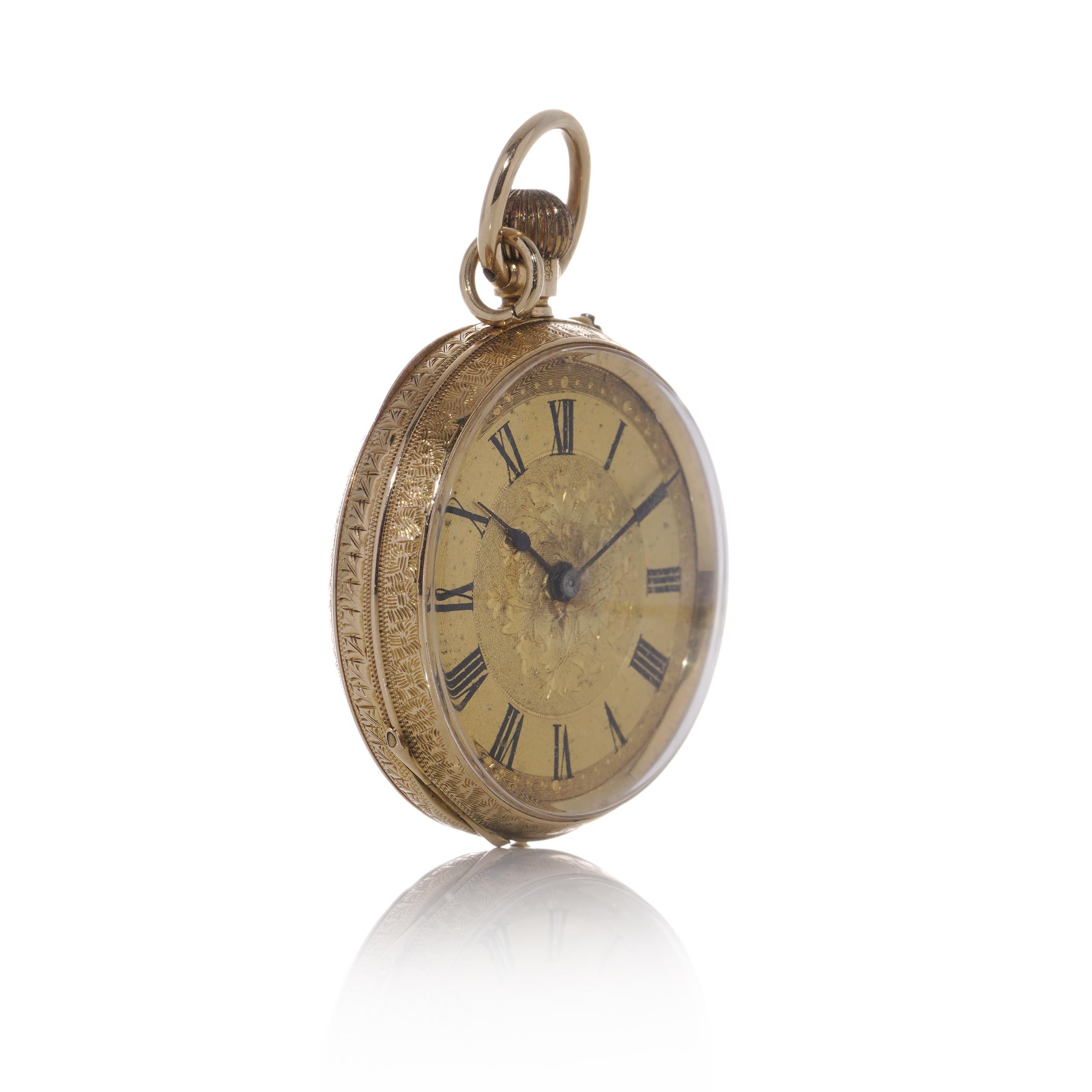 Antique 15kt gold open-face pocket watch In Good Condition For Sale In Braintree, GB