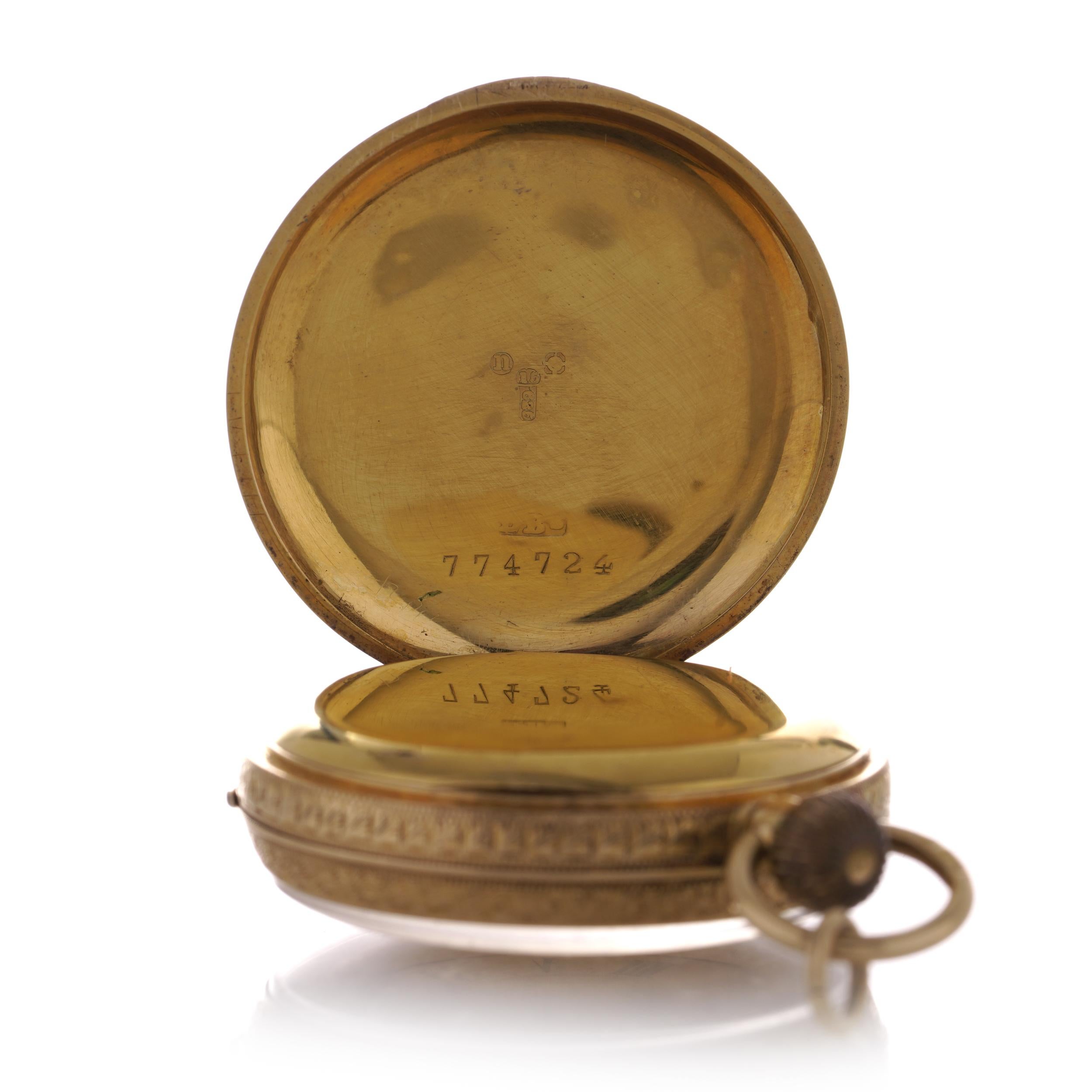 Antike 15kt Gold Taschenuhr mit offenem Zifferblatt im Angebot 2