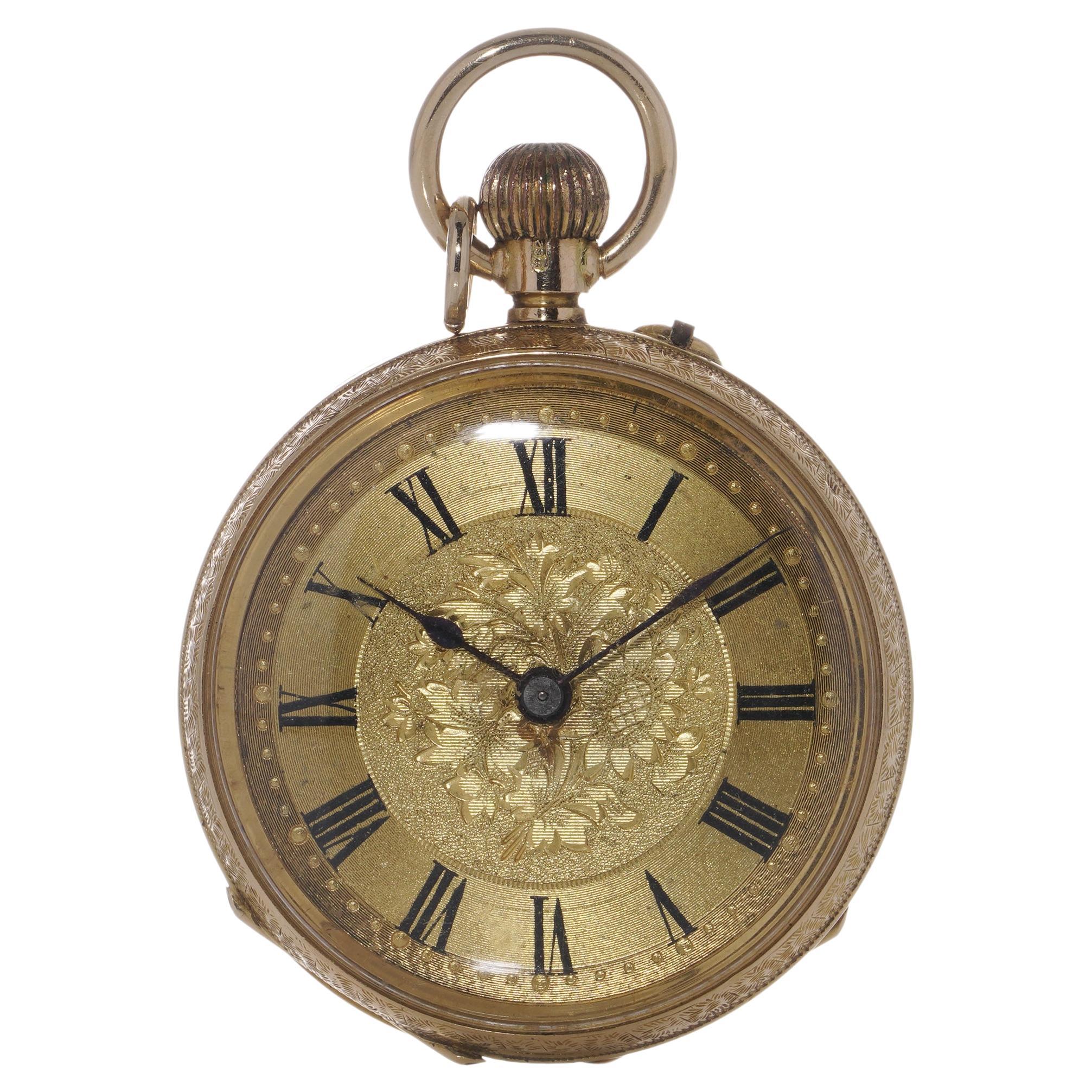 Antique 15kt gold open-face pocket watch For Sale