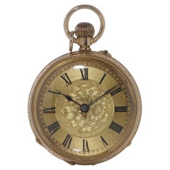 Antiguo reloj de bolsillo de esfera abierta de oro de 15 quilates
