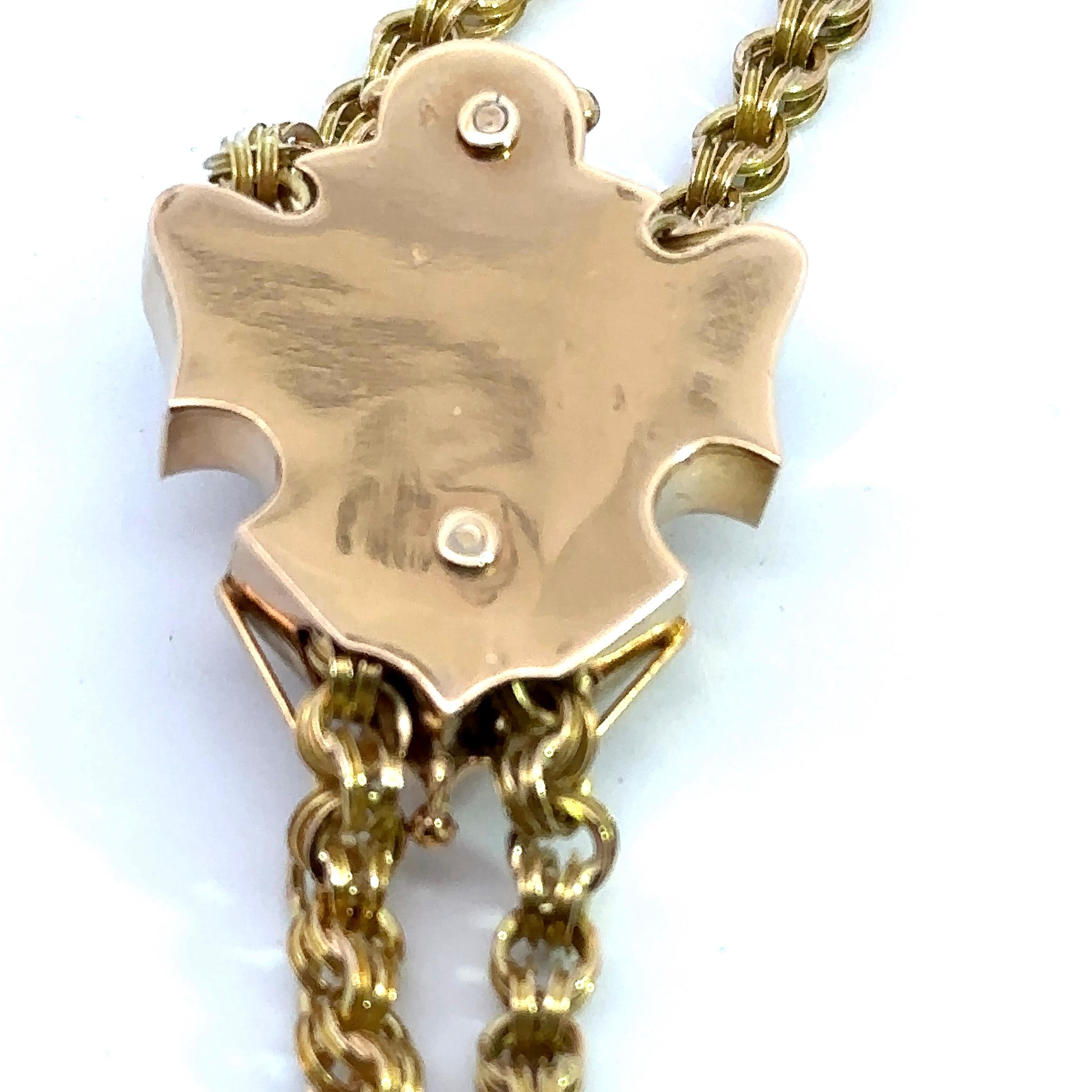 Antique 15KT Yellow Gold Chain with 14K Gold Diamond Slide For Sale 4