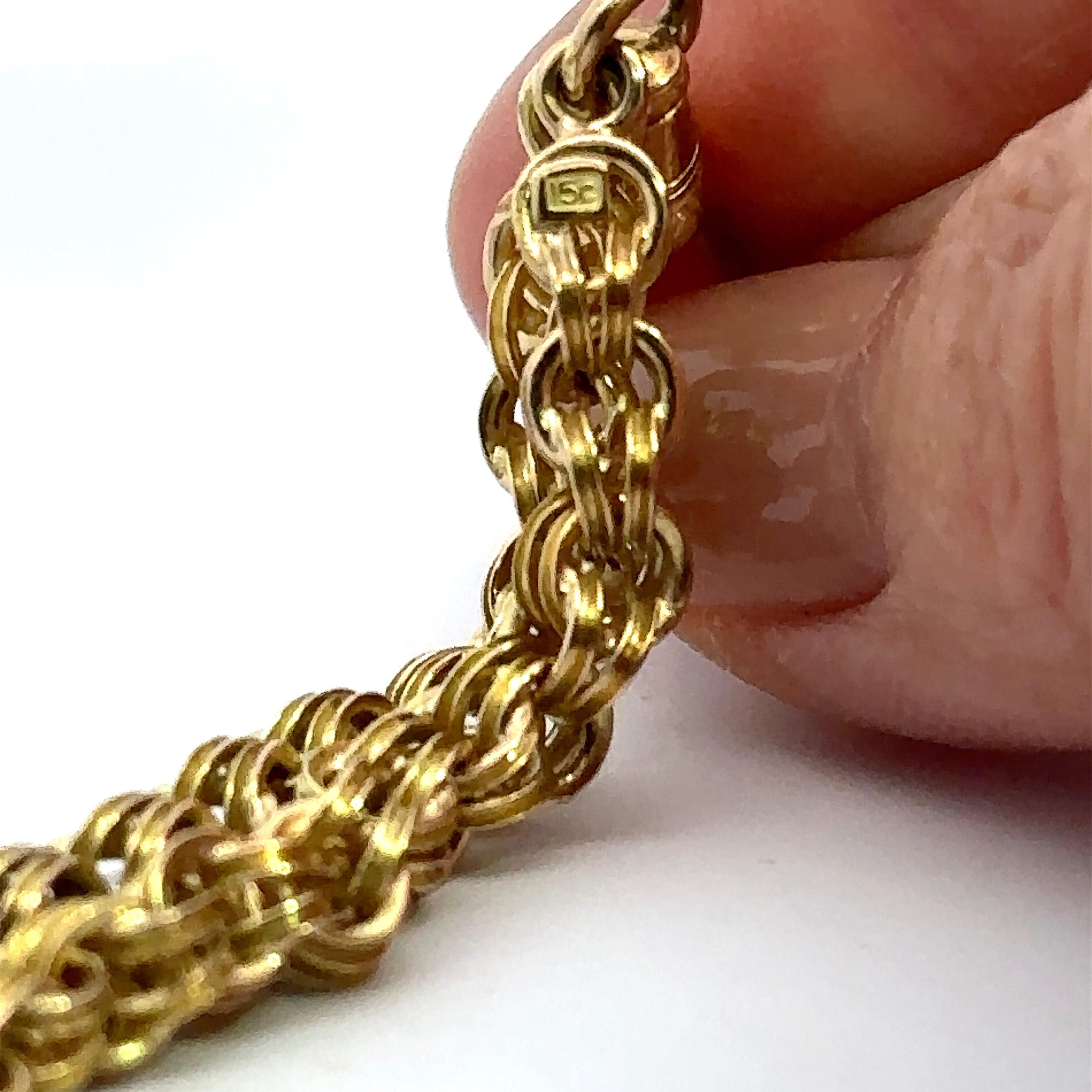 Antique 15KT Yellow Gold Chain with 14K Gold Diamond Slide For Sale 5