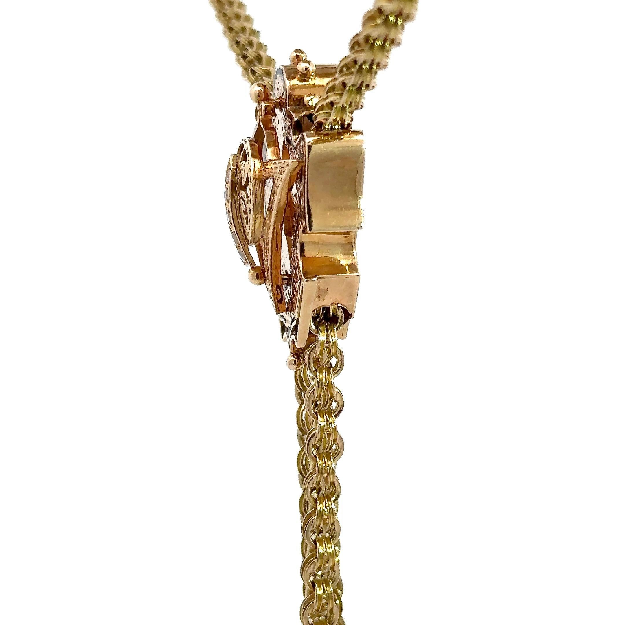 Antique 15KT Yellow Gold Chain with 14K Gold Diamond Slide For Sale 8