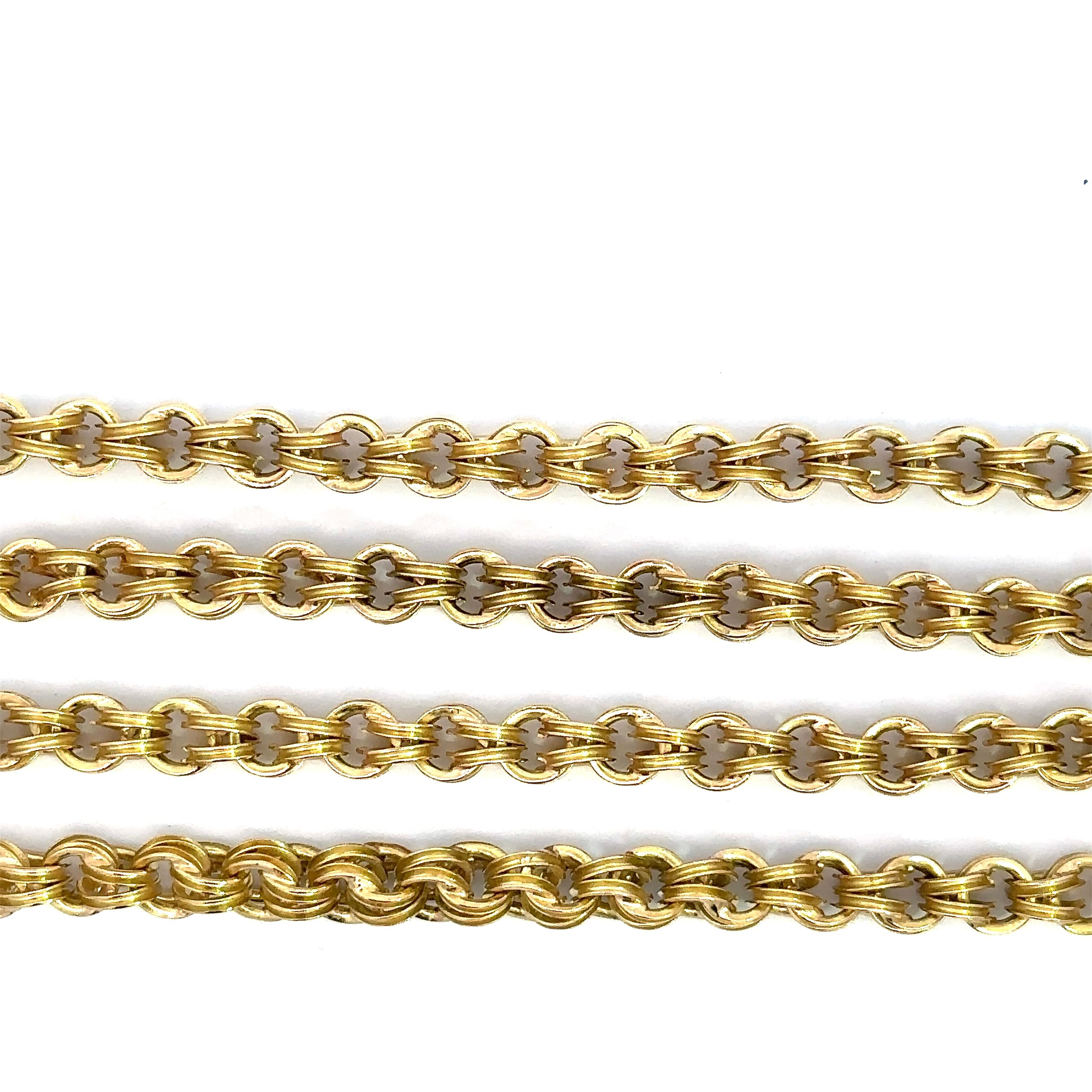 Women's Antique 15KT Yellow Gold Chain with 14K Gold Diamond Slide For Sale