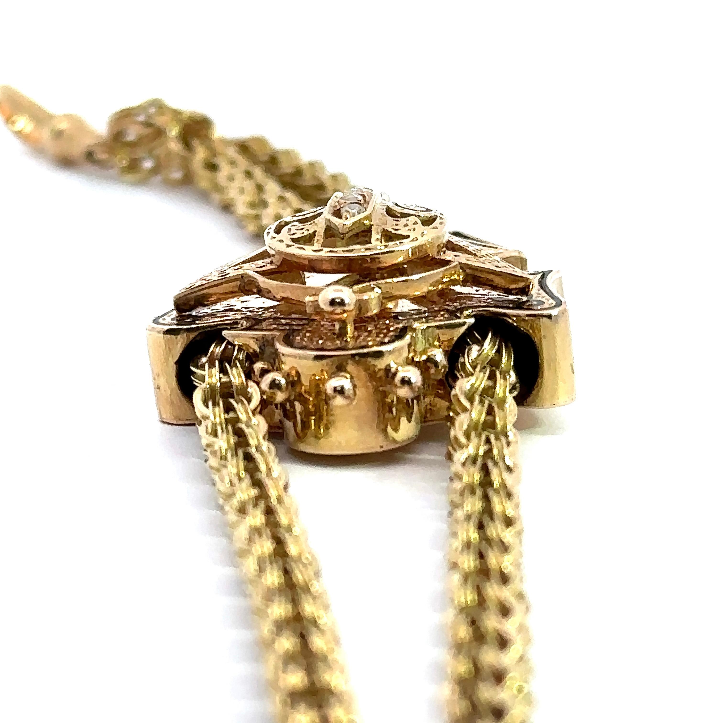 Antique 15KT Yellow Gold Chain with 14K Gold Diamond Slide For Sale 3