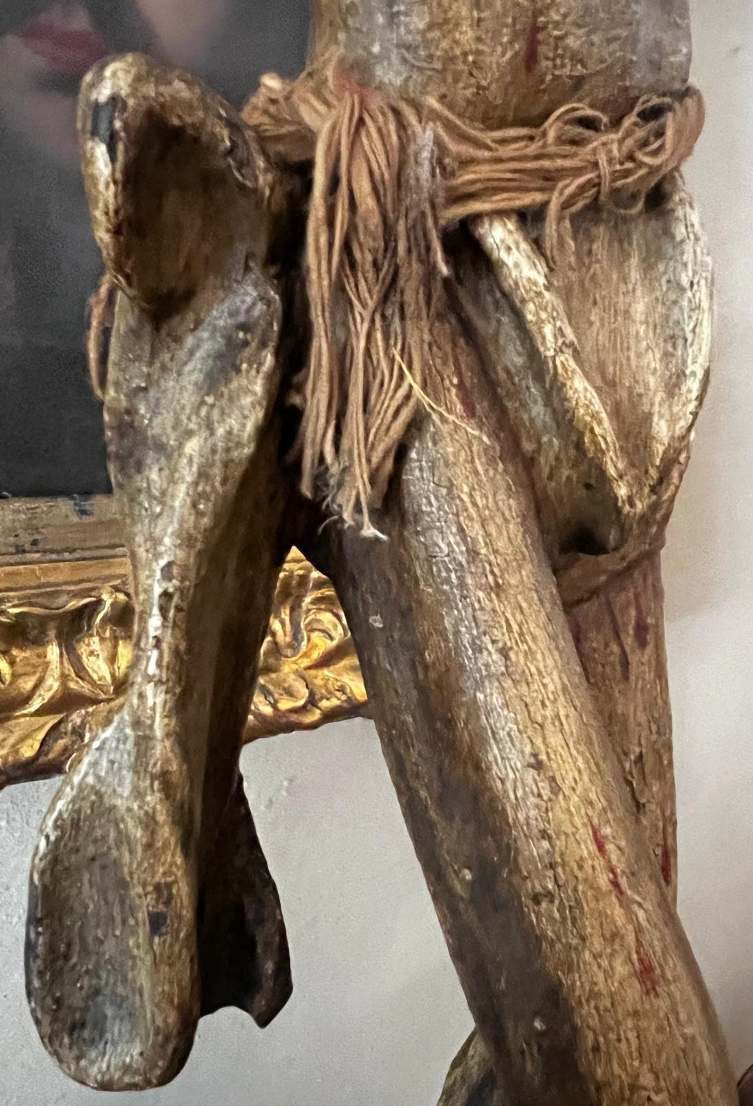 Antique 15th c. Gothic Italian Corpus Christi in Polychrome Wood, Hand-Carved For Sale 5