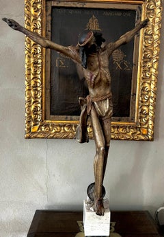 Antique 15th c. Gothic Italian Corpus Christi in Polychrome Wood, Hand-Carved