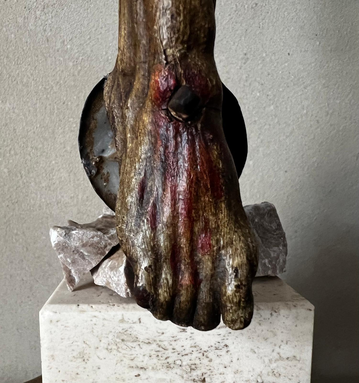 18th Century and Earlier Antique 15th c. Gothic Italian Corpus Christi in Polychrome Wood, Hand-Carved For Sale