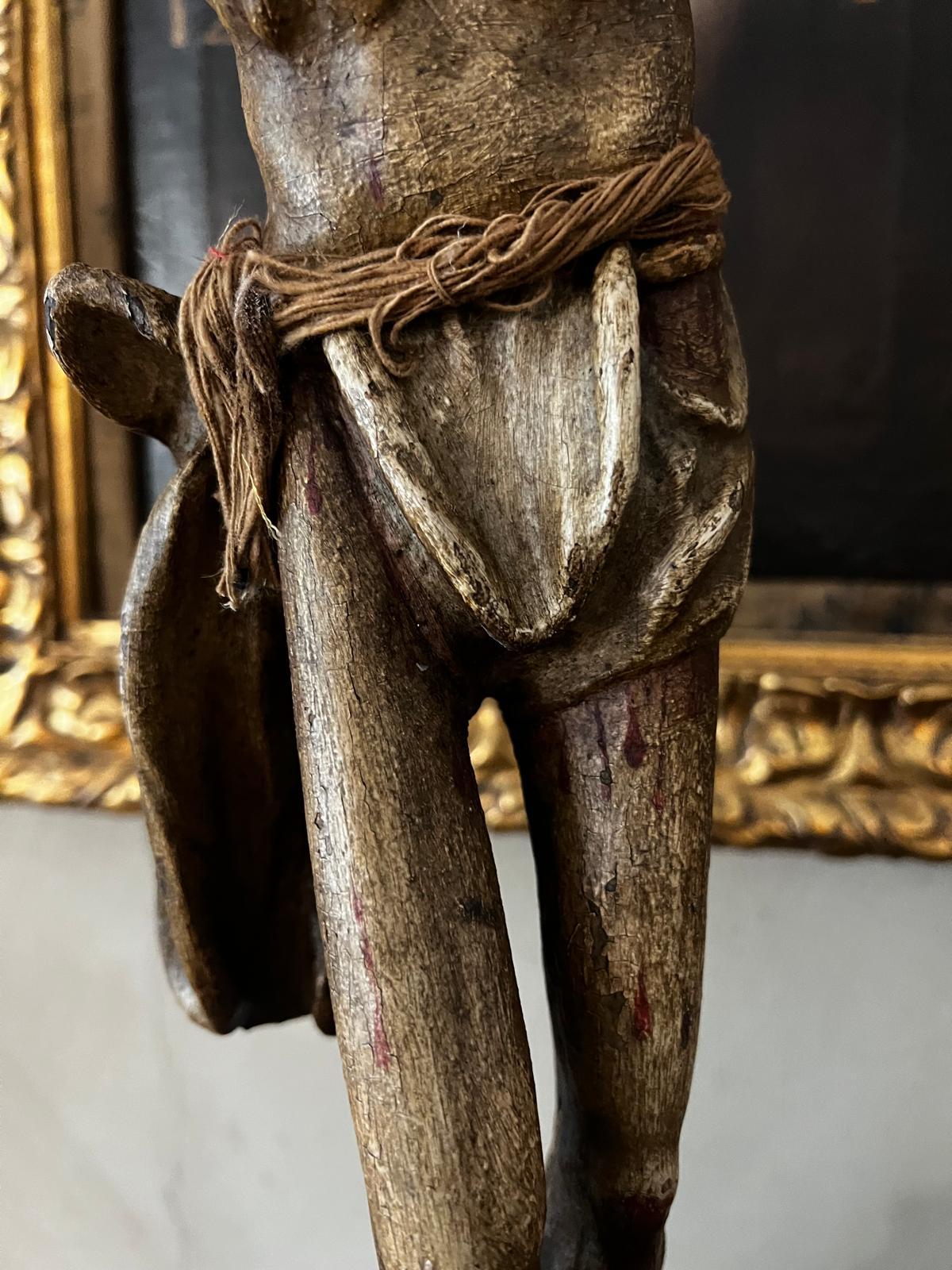 Antique 15th c. Gothic Italian Corpus Christi in Polychrome Wood, Hand-Carved For Sale 2