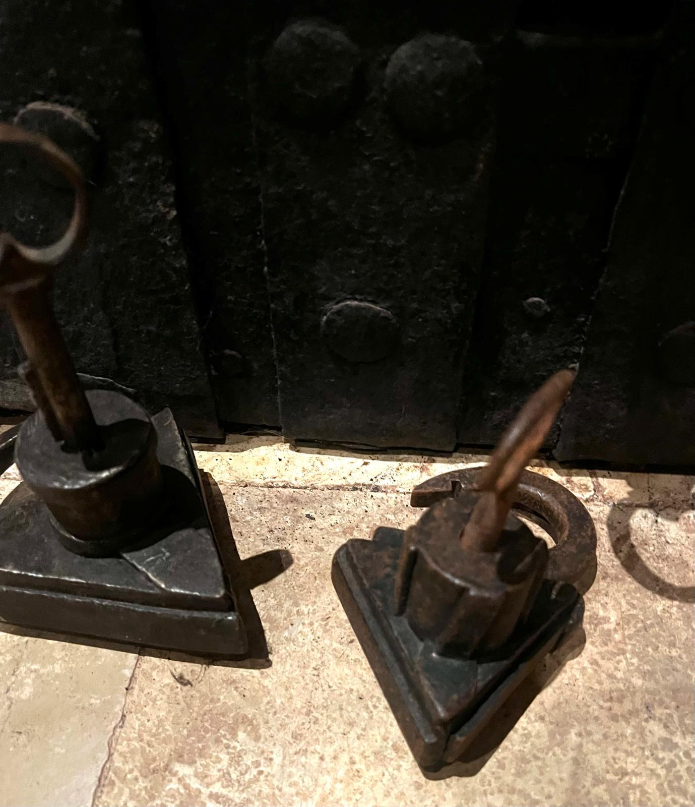 Antique 15th Century Medieval Gothic Iron Money Strongbox with Original Locks In Good Condition For Sale In Doha, QA