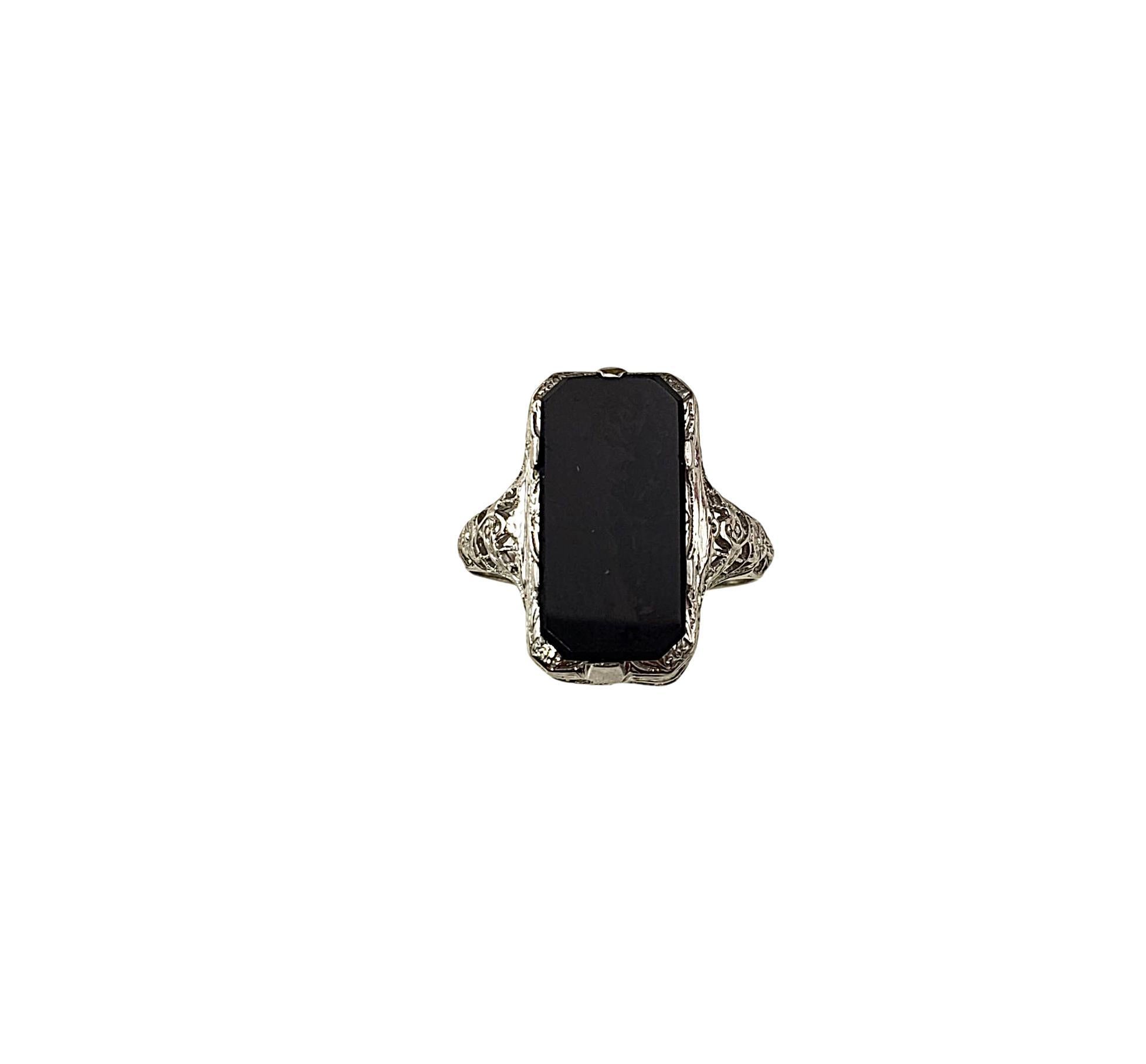 Antique 16 - 18 Karat White Gold and Onyx Ring Size 5.75-6 #21603