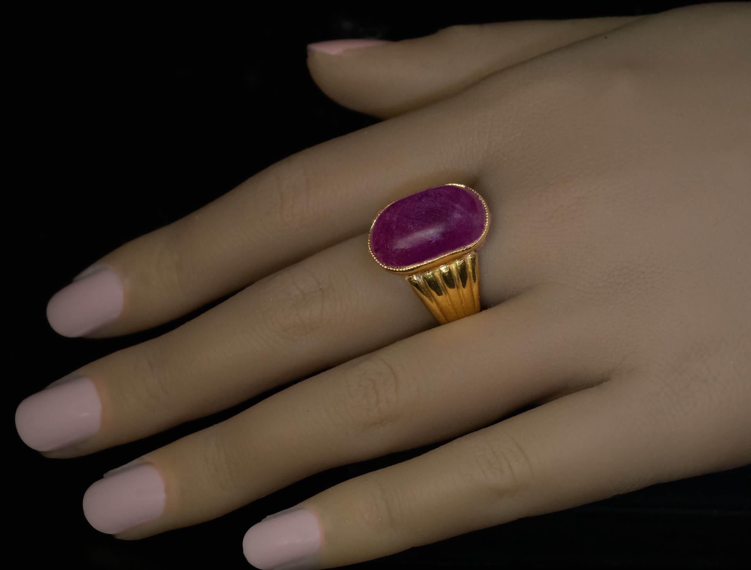 Cabochon Antique 16 Ct Pink Sapphire 23K Gold Russian Ring Dated 1866 For Sale