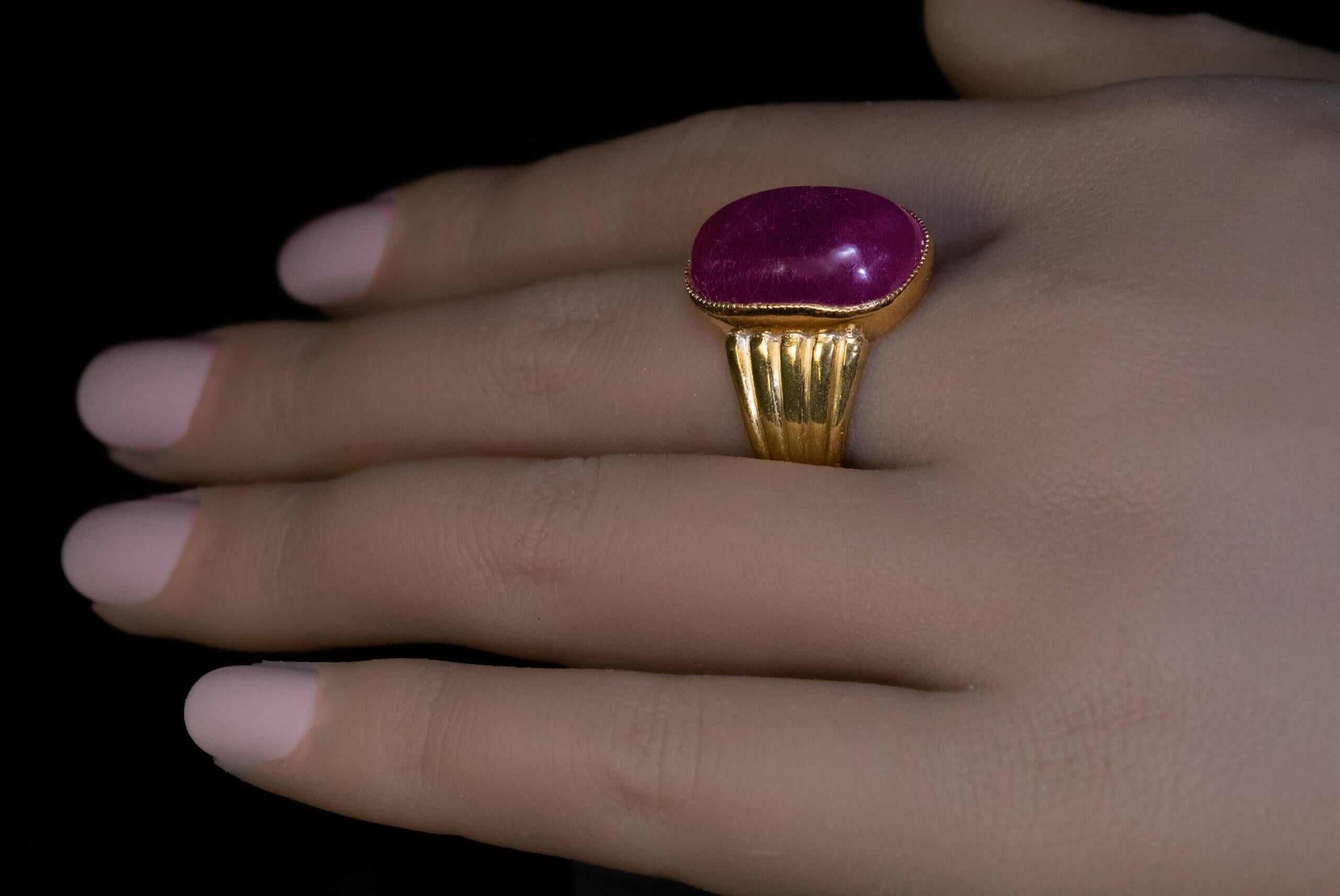 Antique 16 Ct Pink Sapphire 23K Gold Russian Ring Dated 1866 In Excellent Condition For Sale In Chicago, IL