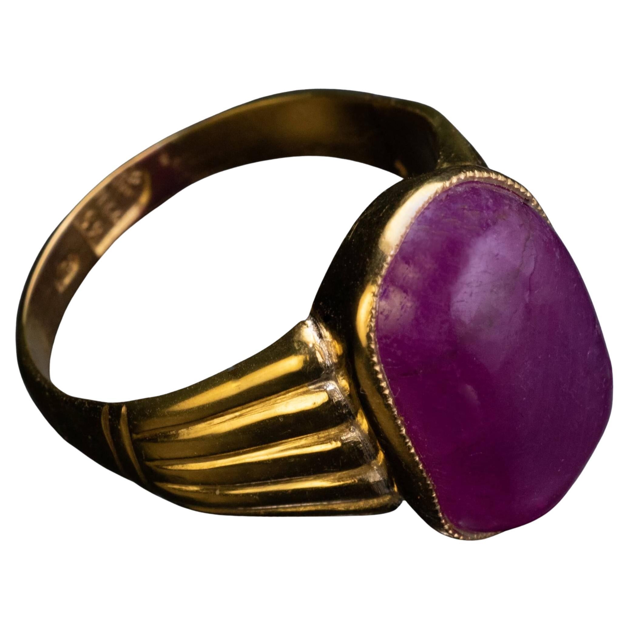 Antique 16 Ct Pink Sapphire 23K Gold Russian Ring Dated 1866 For Sale