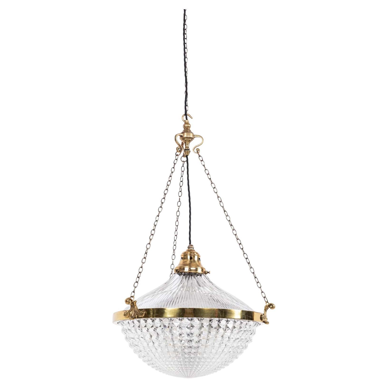 Antique 16" Holophane Crystal Blondel Prismatic Glass Ceiling Light, c.1920