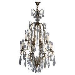 Antico lampadario di cristallo francese a 16 luci, 1930 circa, barocco/Louis XV