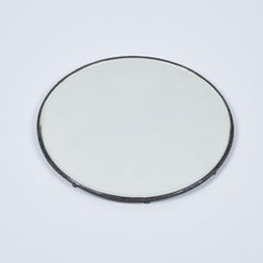 Antique 16" Round Beveled Mirror Plateau w/ Decorative Footed Silver Plate Rim